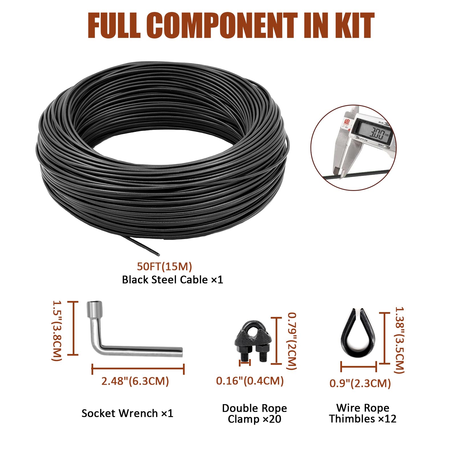 hannger String Light Hanging Kit - 100FT Black Globe Suspension Kit, PVC Coated Steel Cable, for Outdoor Patio Camping Use