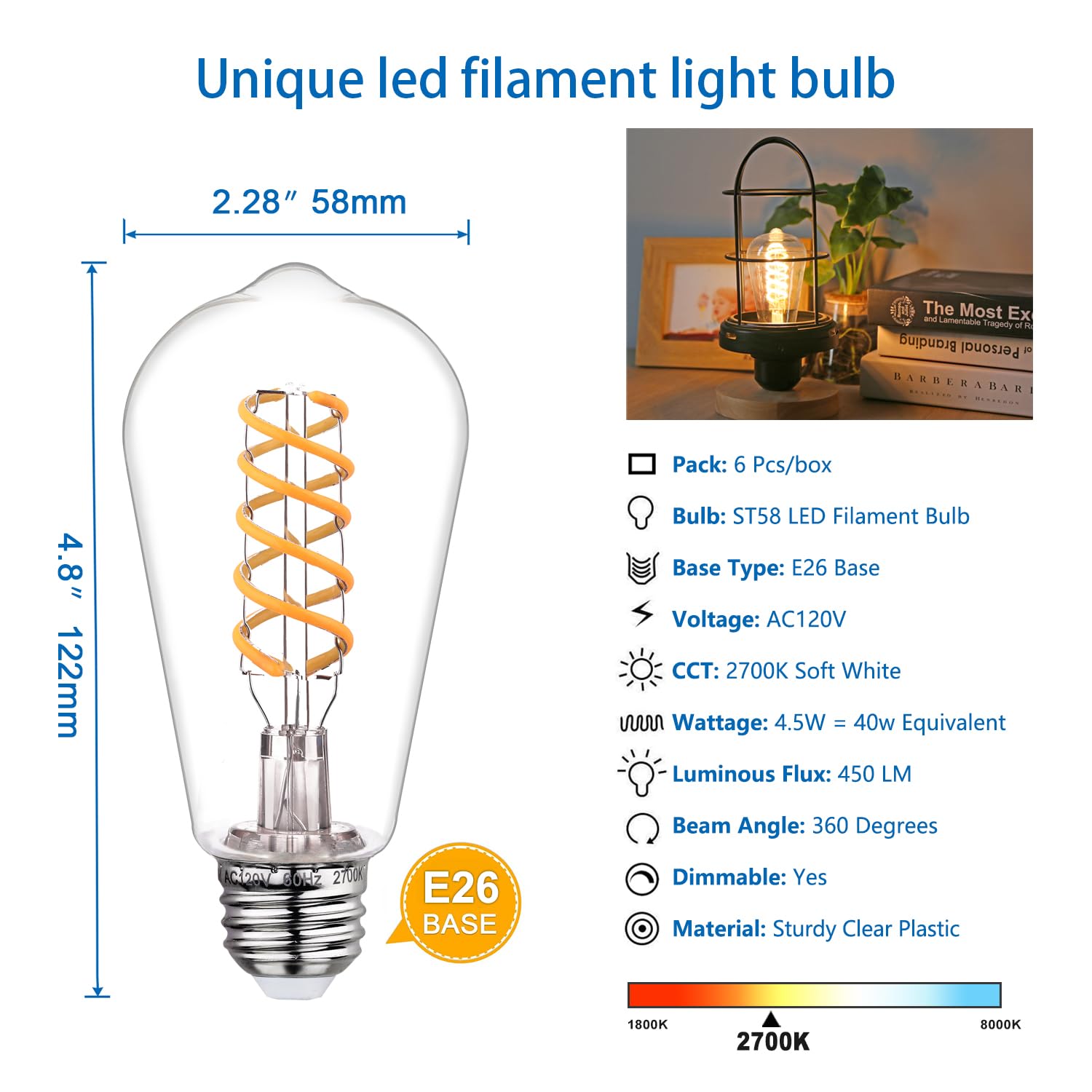 Myemitting 40W Dimmable Led Edison Bulbs, E26 Base Vintage Light Bulbs - Warm 2700K Filament Edison Light Bulbs For Chandeliers,