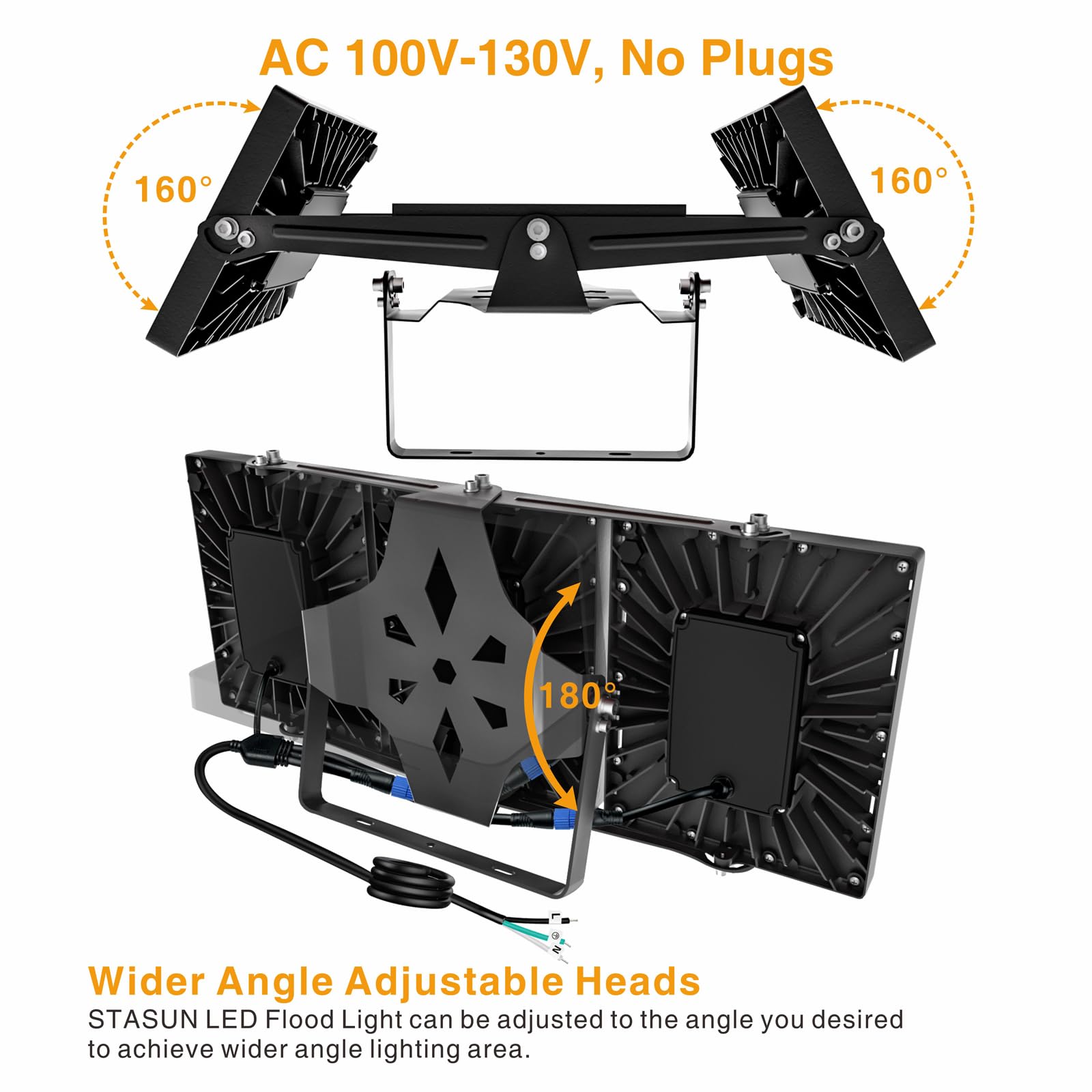 Stasun 300W Led Flood Light, 30000Lm, Ip66 Waterproof, 3000K Warm White, 3
