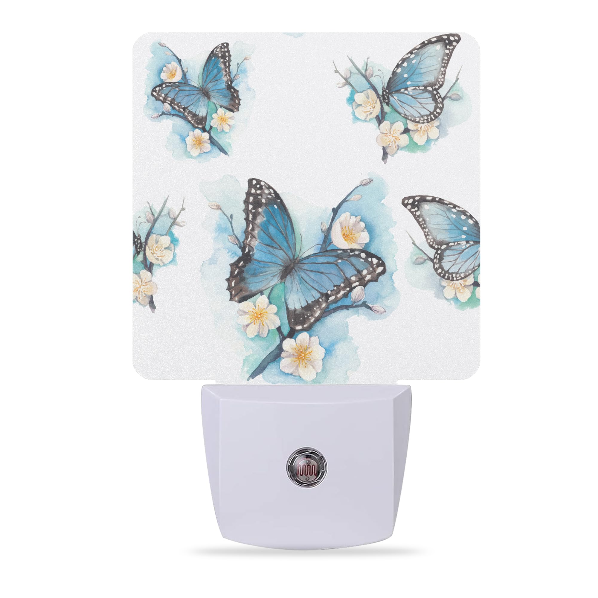 Meikosks Night Lights Plug into Wall Blue Butterfly on Blossom Night Lights Dusk to Dawn Sensor Led Lamp for Women Men,Led Light