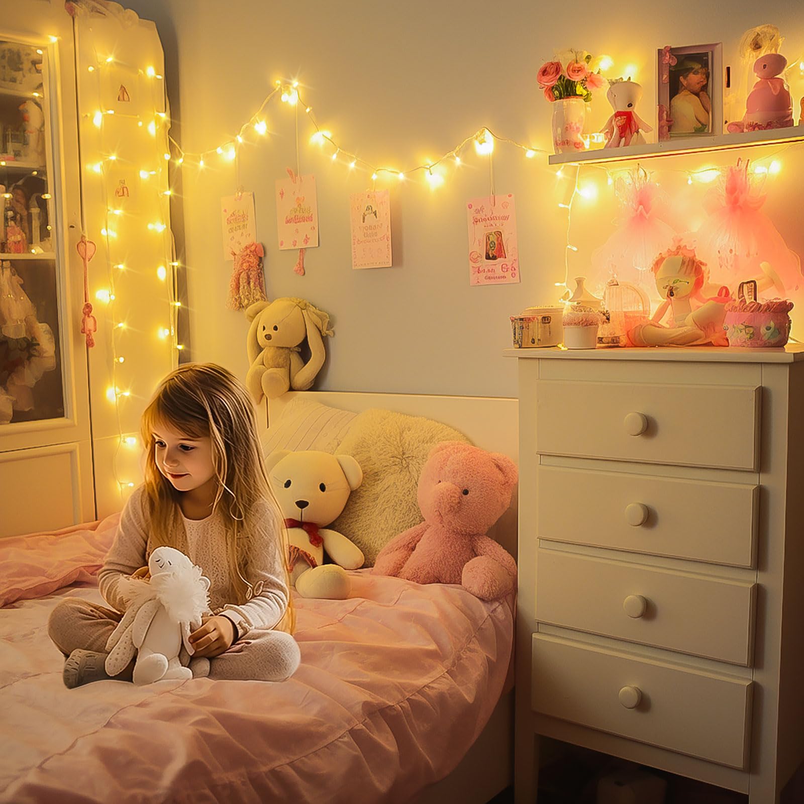 Jmexsuss 400 Led String Lights Indoor, 132Ft Warm White Christmas Lights Outdoor Plug In, 8 Modes Waterproof Twinkle Lights For