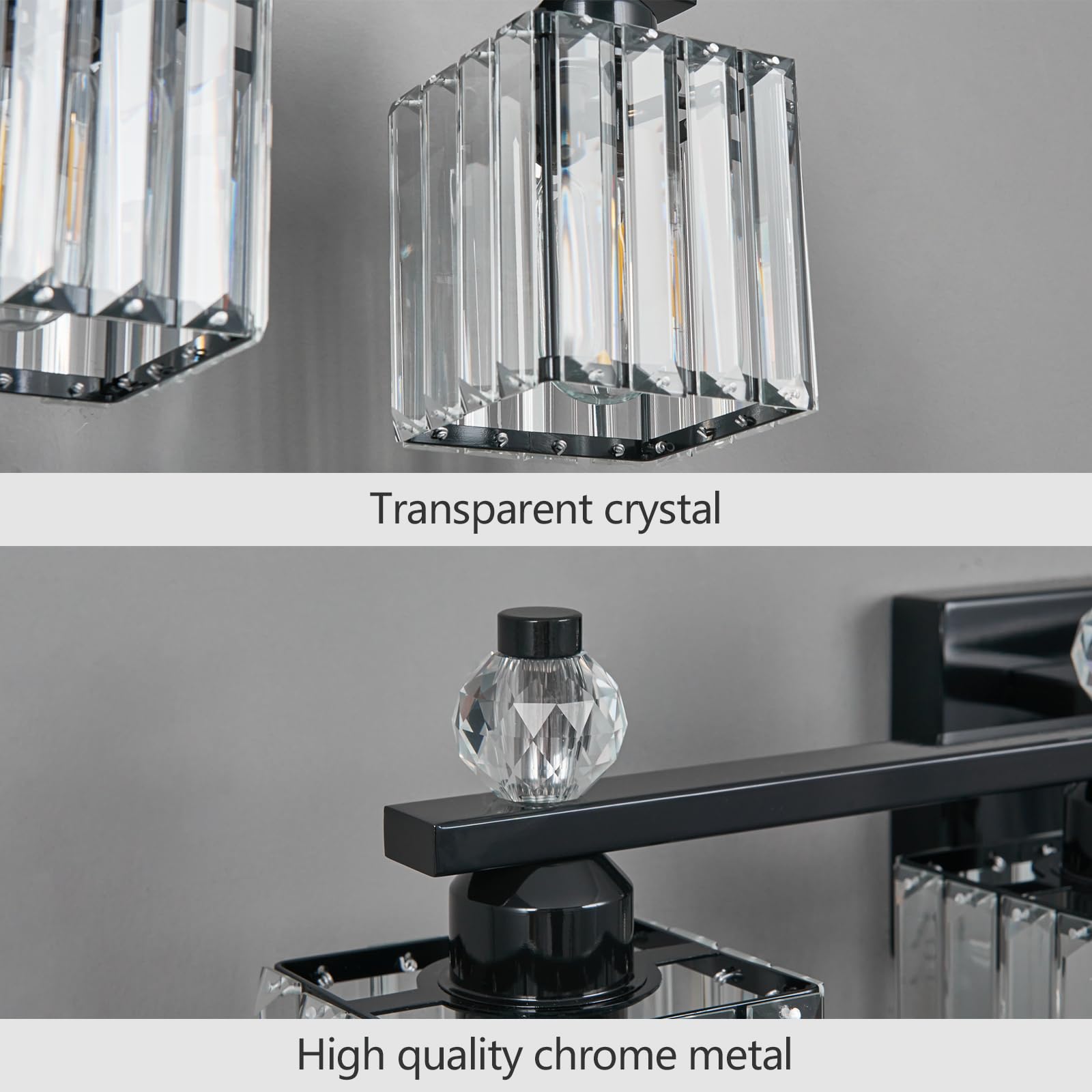 FDPBY 5-Light Crystal Vanity Light Fixtures, Plating Black, Metal, Model 290, Modern Bathroom Lighting Over Mirror