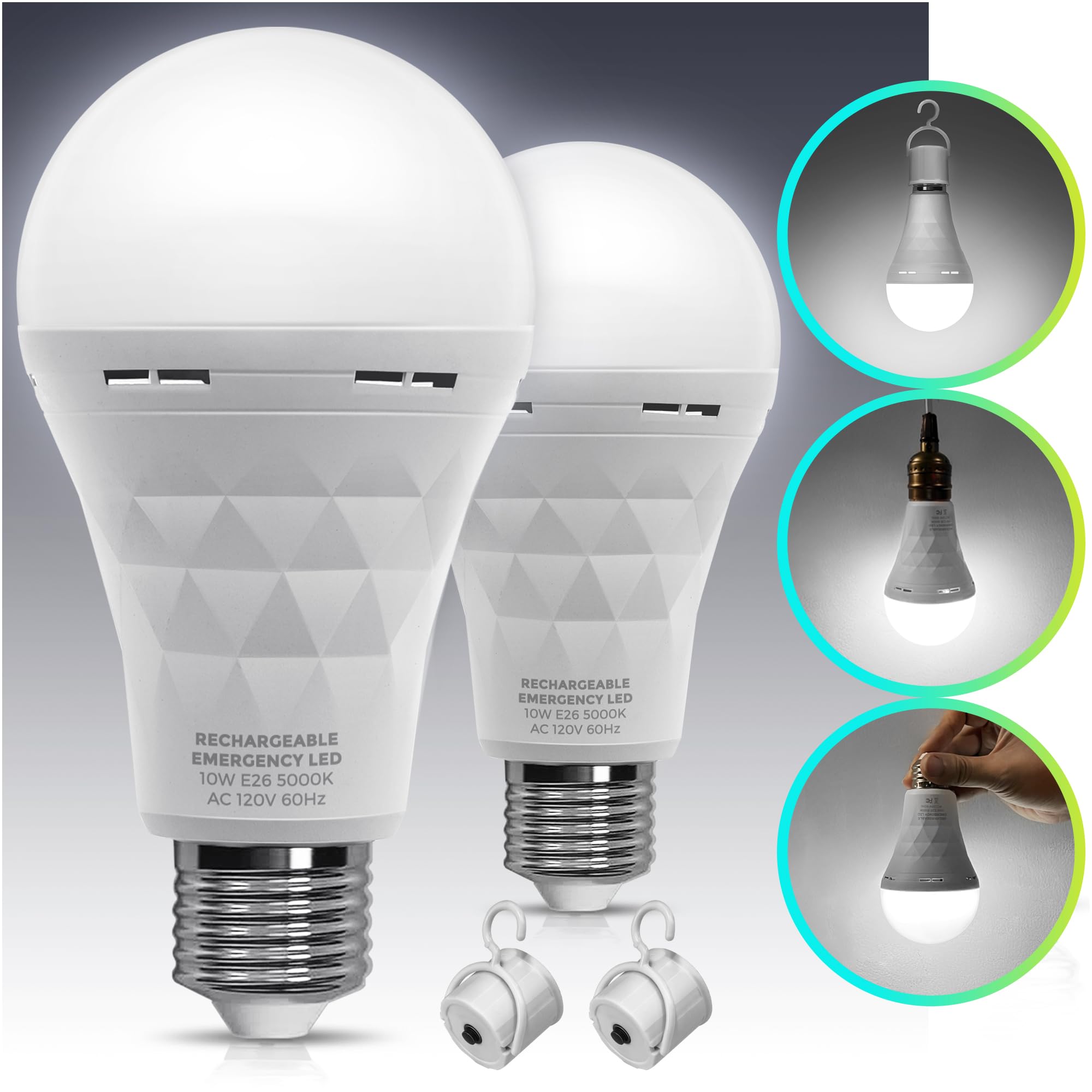 Rechargeable Emergency LED Bulb, LOHAS A21 MultiFunction Battery Backup Emergency Light Bulb for Power Outage Camping Outdoor A