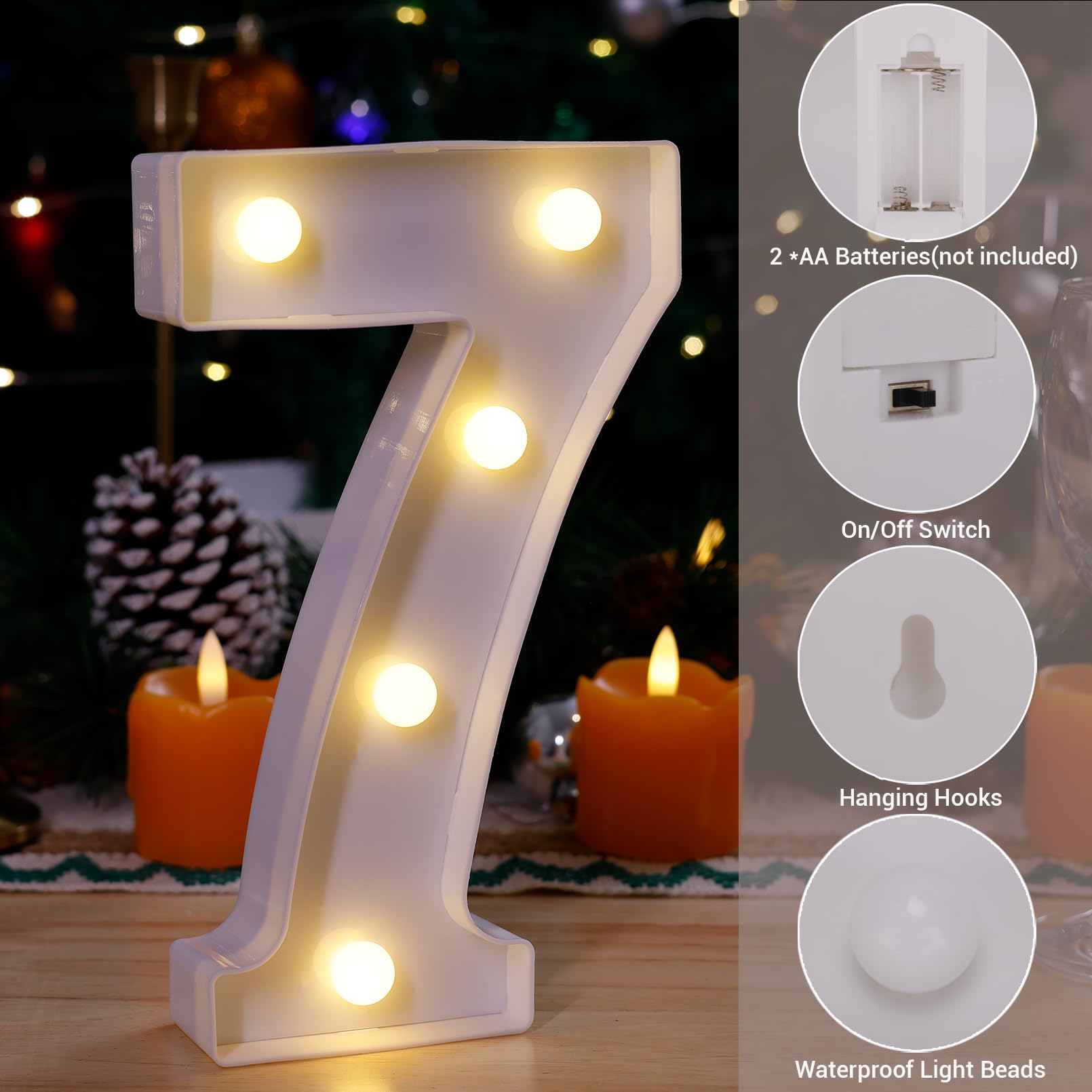 Tronsboo Led Marquee Sign Light Up Letters, Alphabet Light Up Letters Sign, Battery Powered Led Letter Lights For Night Light, Wedding, Birthday, Party, Christmas Or Home Decor (Number 7)