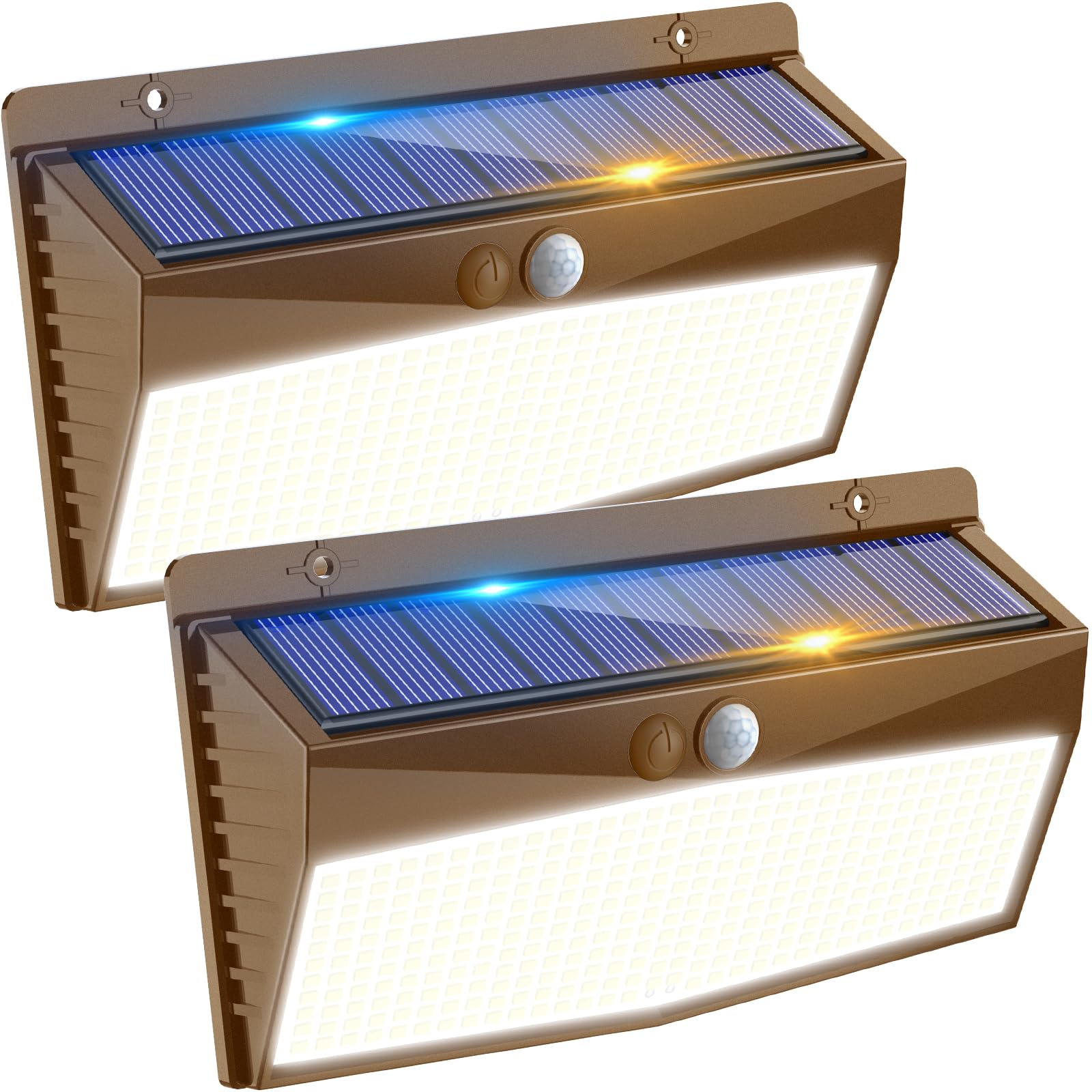 Peasur 2 Pack Solar LED Motion Sensor Lights, Waterproof, 3 Lighting Modes, Brown, Plastic for Outdoor Yard Garden