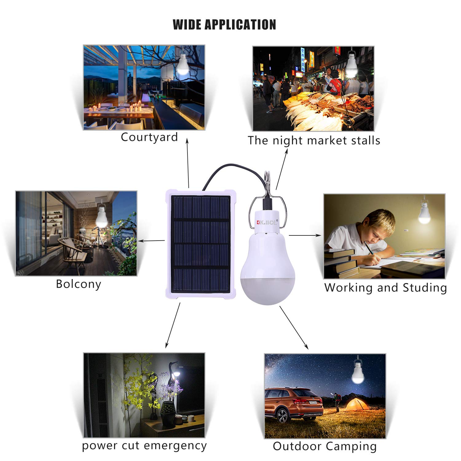 KK.BOL Solar Light Bulb – Portable Rechargeable Lamp for Indoor/Outdoor, S-1500 Model, White, 150LM, Ideal for Camping & Emergencies