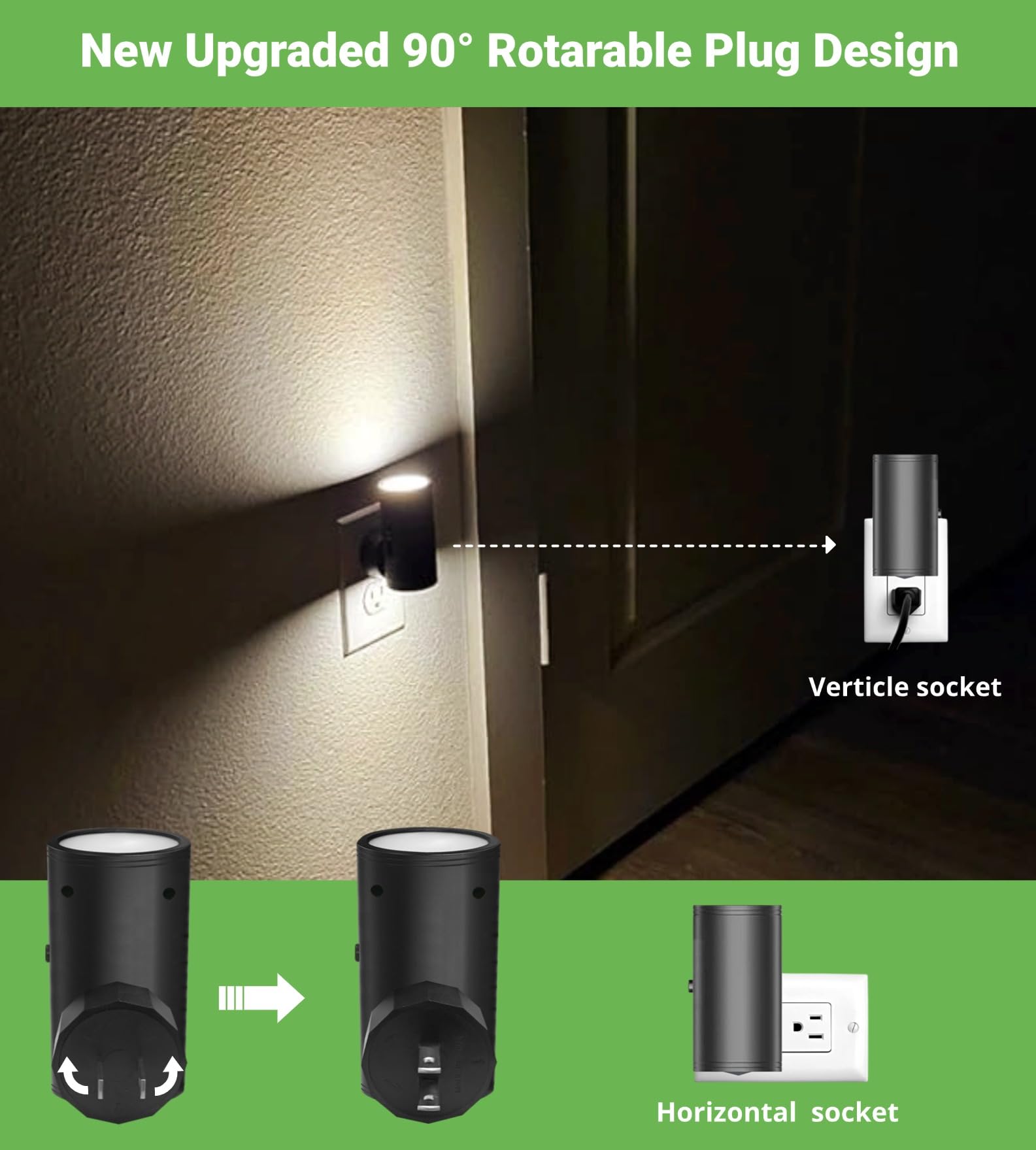 Geplad 4 Pack Led Night Light, Plug Into Wall, Dusk To Dawn Sensor, Soft White 3000K,Uplight & Downlight, For Bedroom, Stairway,
