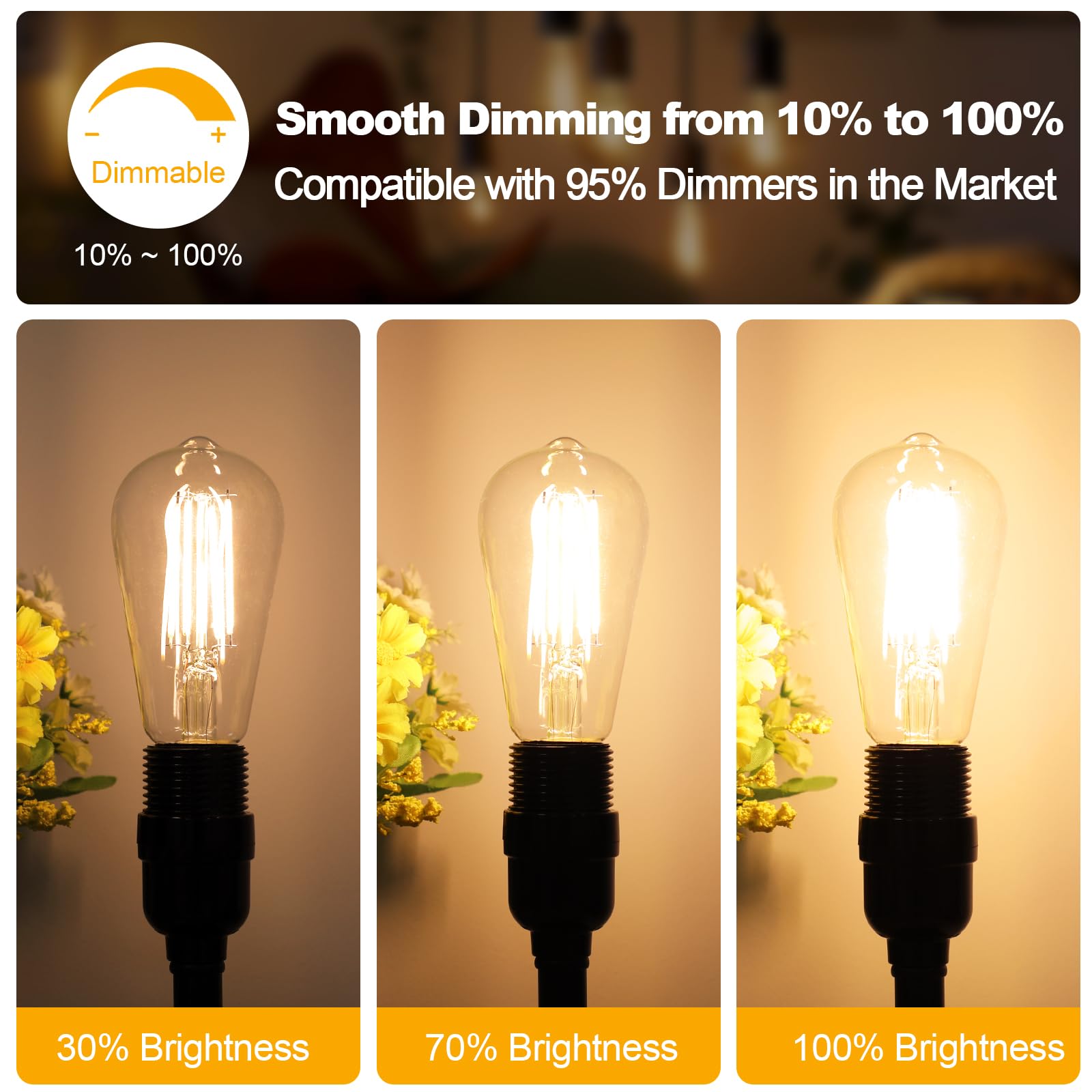 Vintage Led Edison Bulbs 60 Watt Equivalent Dimmable 7W St58 Led Filament Light Bulbs Soft White 2700K Antique Style Lighting Hi