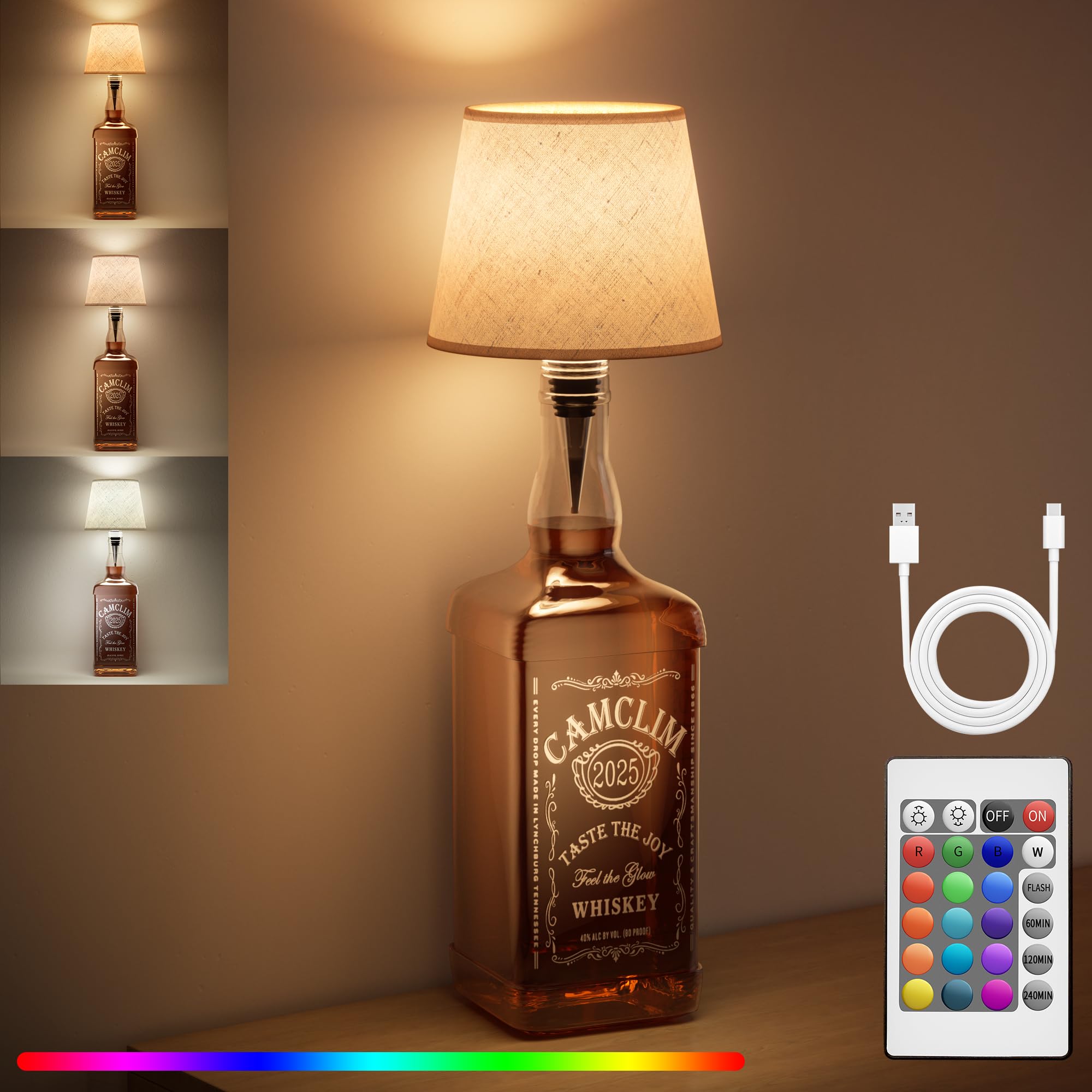 Wireless Wine Bottle Lamp Shade: Liquor Bottle Stopper Light With Remote Control Dimmable Cordless Portable Rechargeable Led Battery Operated spirit-inspired flavor Bottle Lampshade For Bedside Bar Bedroom Decor