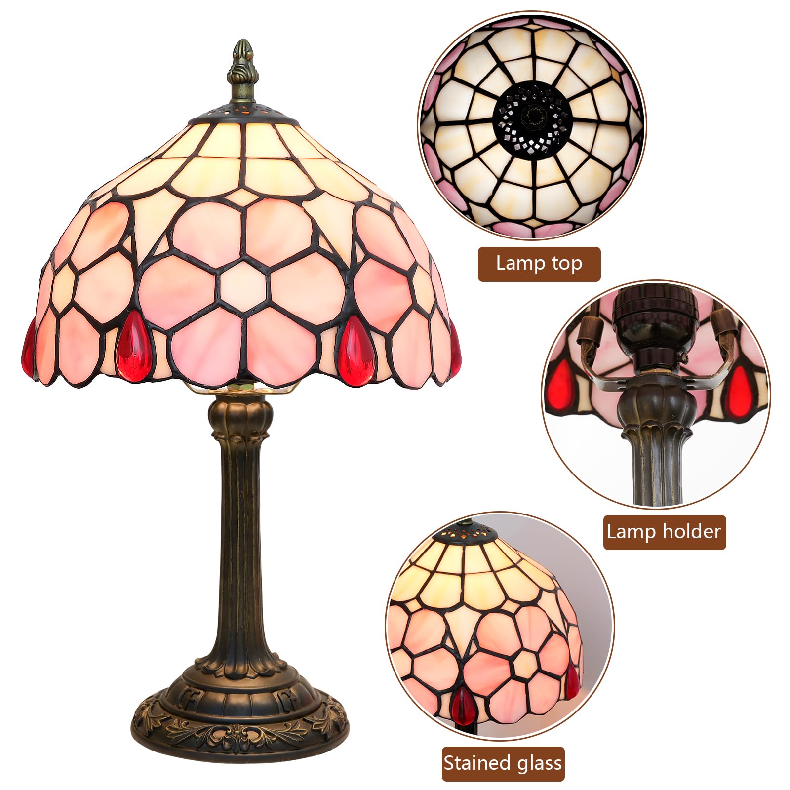 Wecrejoni Tiffany Lamp Stained Glass Lamp Small Bedside Table Lamps For Living Room Bedroom Dorm Kitchen Home Decor Festival Birthday Gift Cherry Blossoms