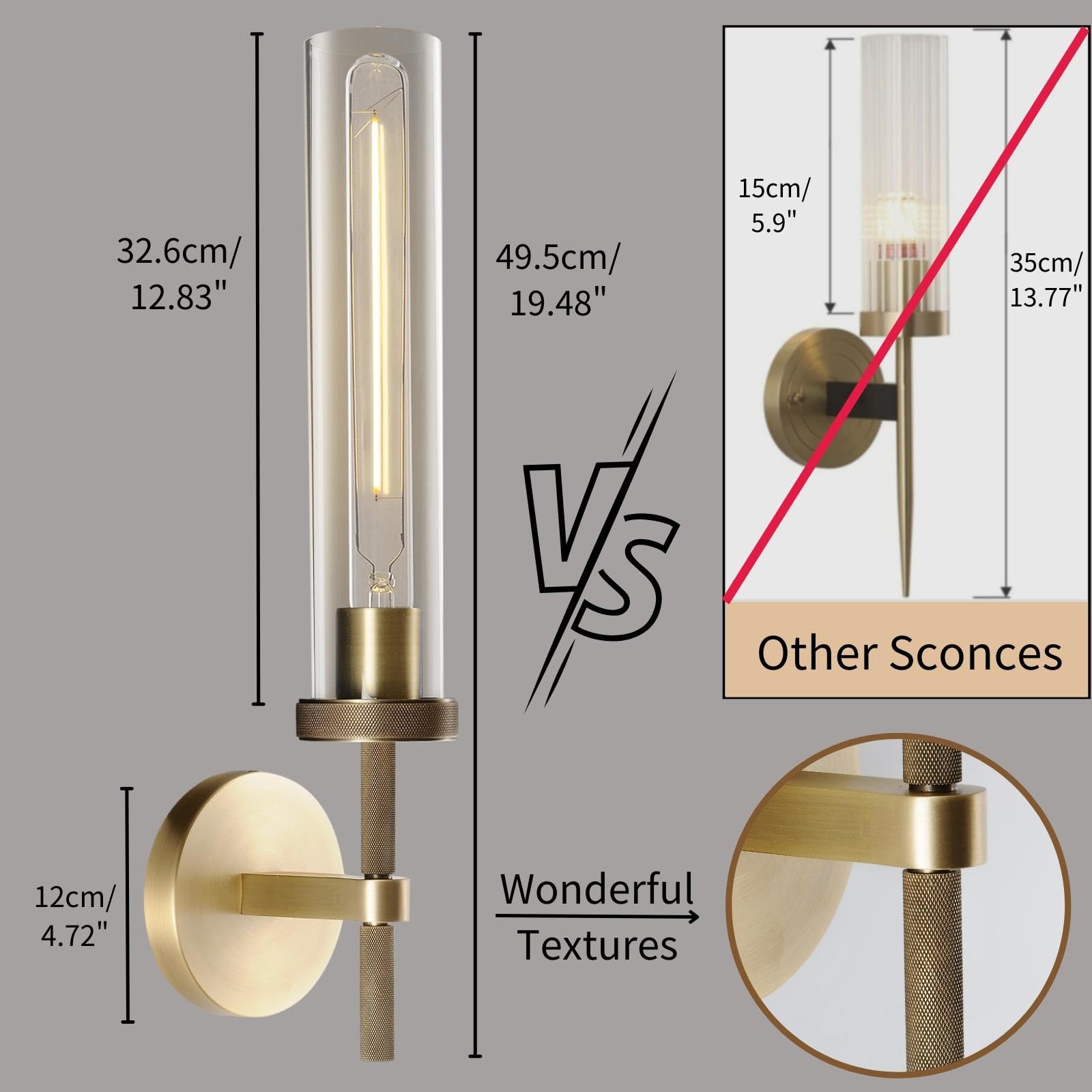 Zhtiechui Modern Brass Wall Sconces, Glass Tube Sconces, Gold Bathroom Vanity Light Fixtures, Indoor Wall Sconces For Living Roo