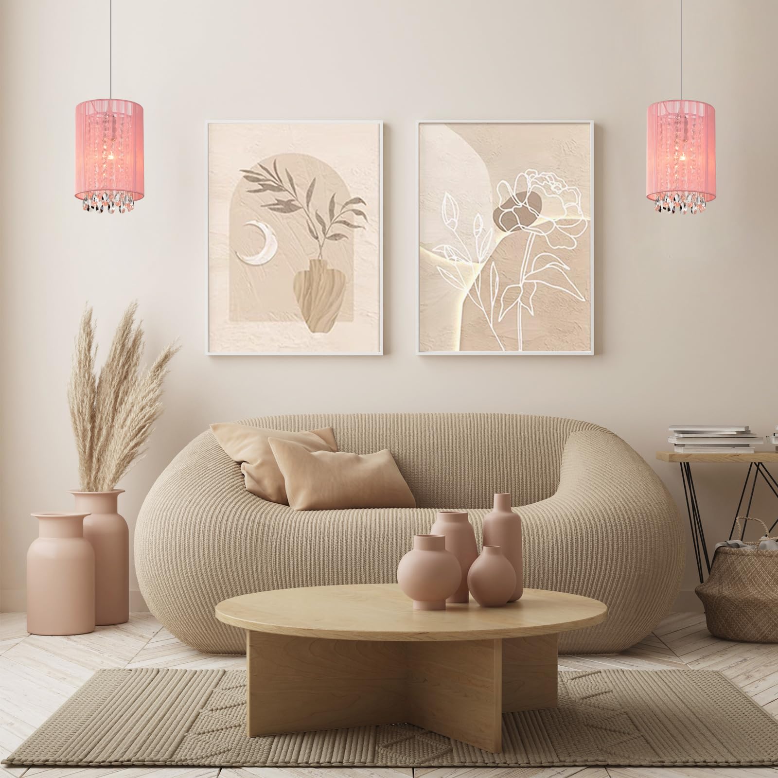 LaLuLa Hanging Lamp, 1-Light Pendant Light, Pink Cotton with Plug-in Cord, 7in Size, Model P17168PK-P