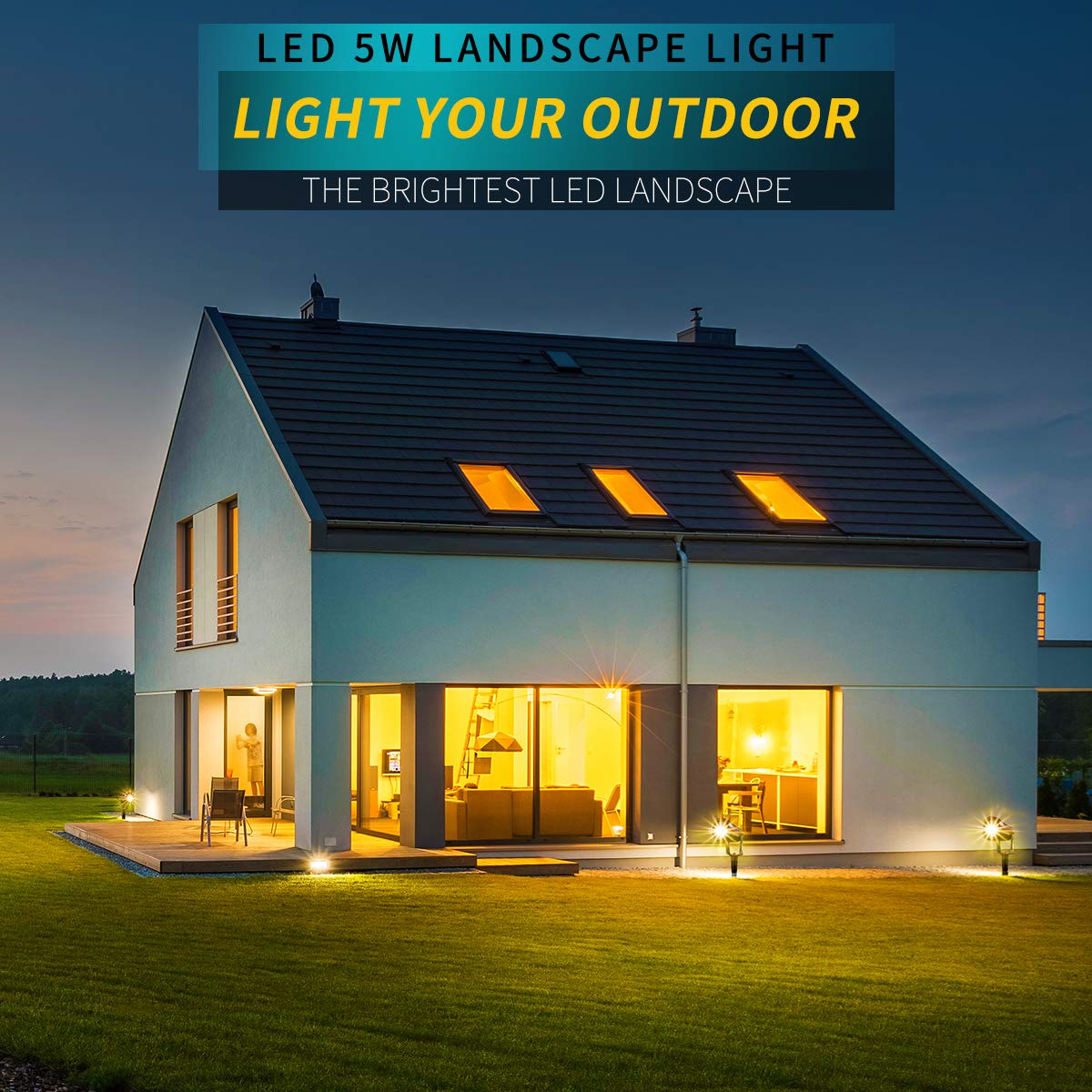 LEACOCO LED Landscape Lights, 5W 120V AC Outdoor Spotlight, IP65 Waterproof, Aluminum, Pack of 1, Warm White