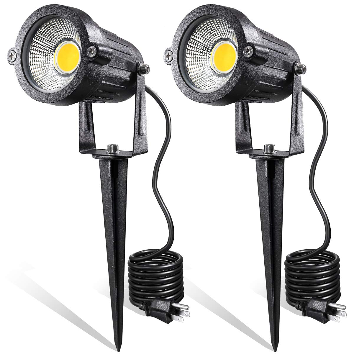 LEACOCO LED Landscape Lights, 5W Outdoor Spotlight, IP65 Waterproof, Pack of 2, Warm White, 120V AC, Model dmd-gjpl-39