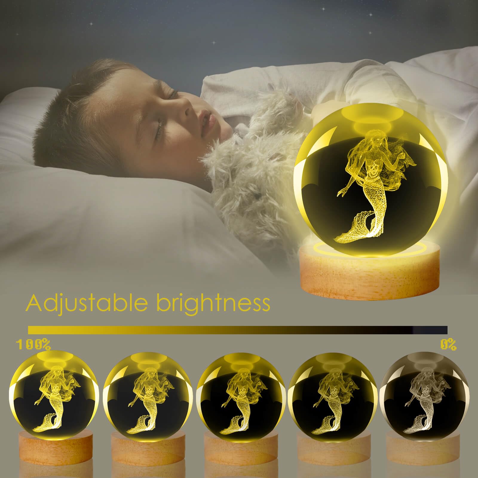 LINSINA Mermaid Lamp - 16 Colors Crystal Ball Night Light with Remote Control, 3.15in, Perfect Birthday Gift for Kids and Adults