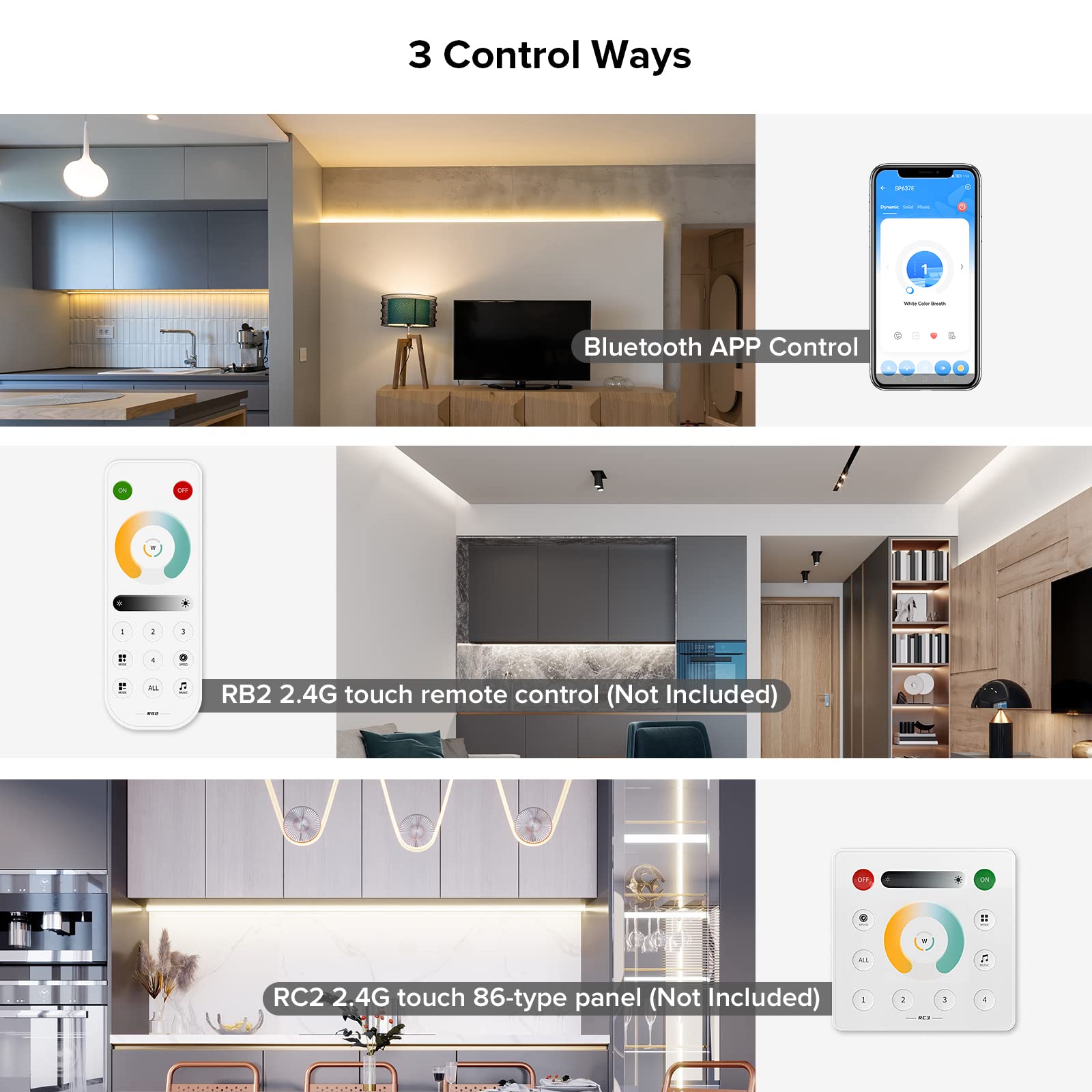 SEZO Bluetooth SPI LED Controller for CCT IC LED Strip, Model M1SP637E, Dynamic White Light Effect, DC5V-24V, White