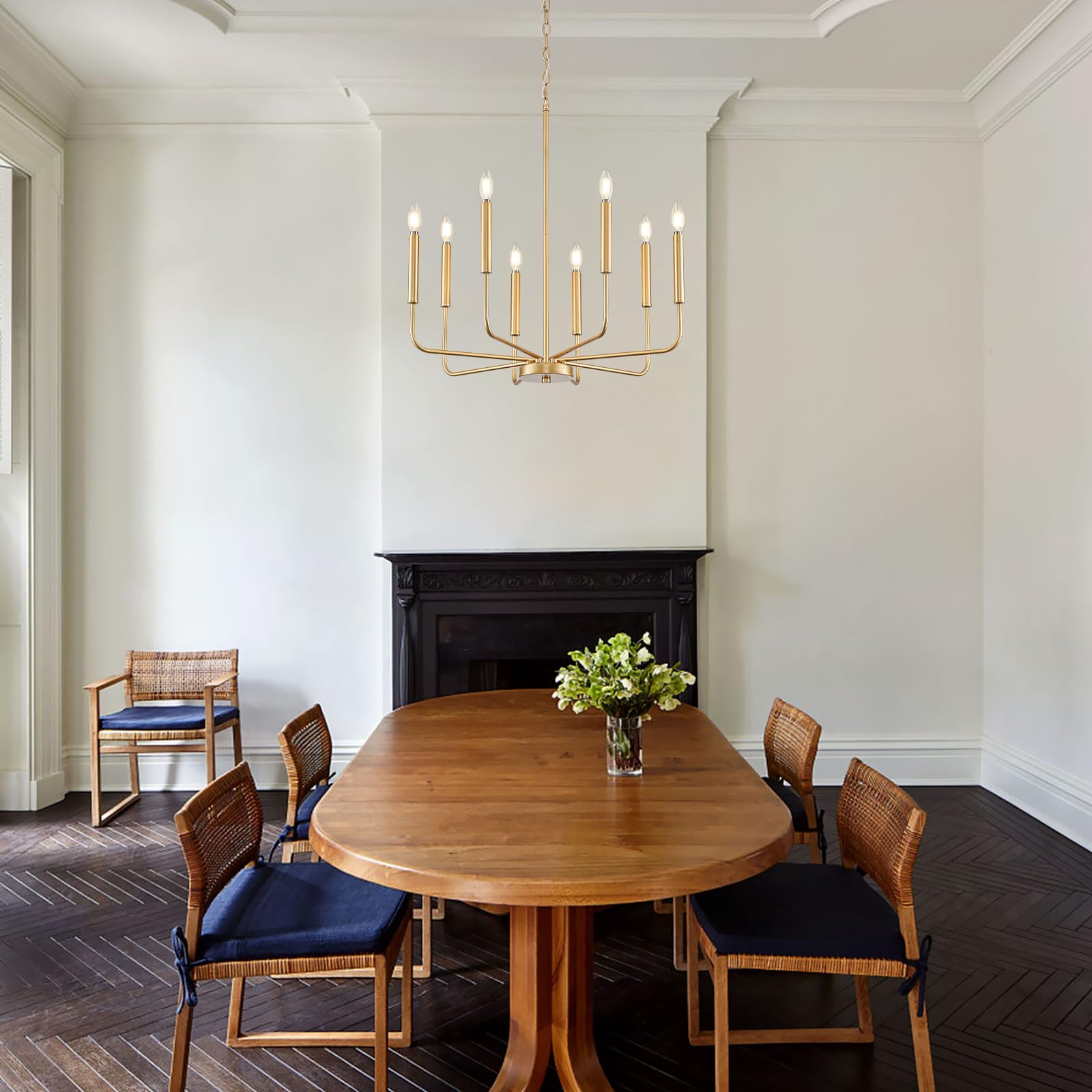 ONESMING Modern Gold Chandelier - 8-Light Metal Pendant Light Fixture for Dining Room, Living Room, Entryway (Bulbs Not Included)