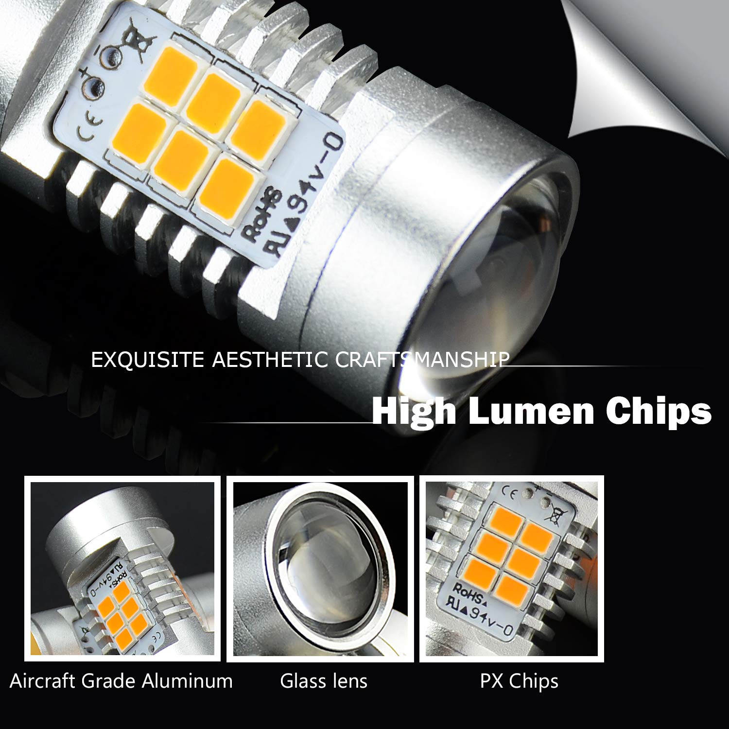 JDM ASTAR Extremely Bright PX Chips 3057 3156 3157 4057 4157 Amber Yellow Turn Signal LED Bulbs
