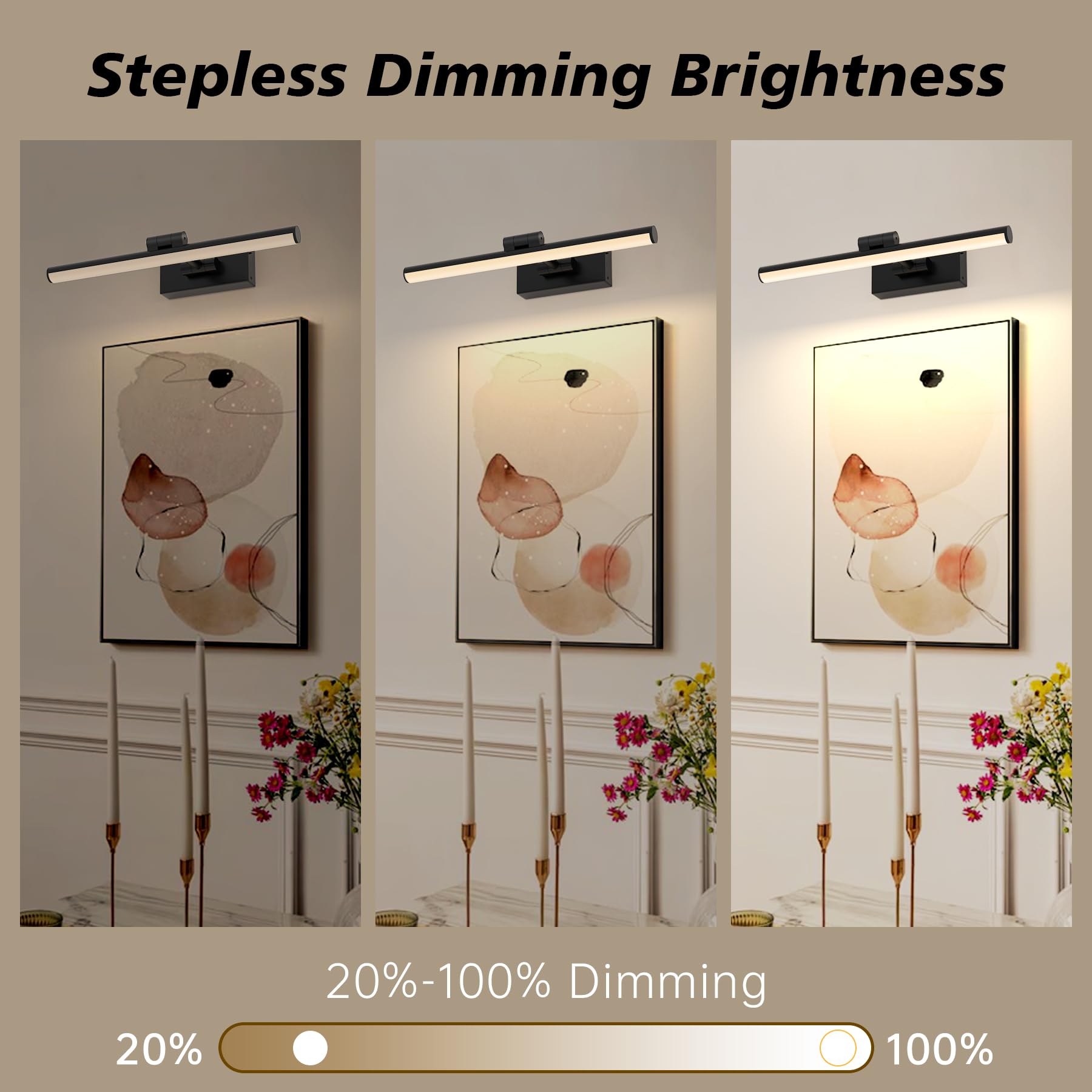 TOPPORTED Picture Light Battery Operated Dimmable 15.7 Inch Metal Art Lights, 2 Pack, Black, Model BH-40CM