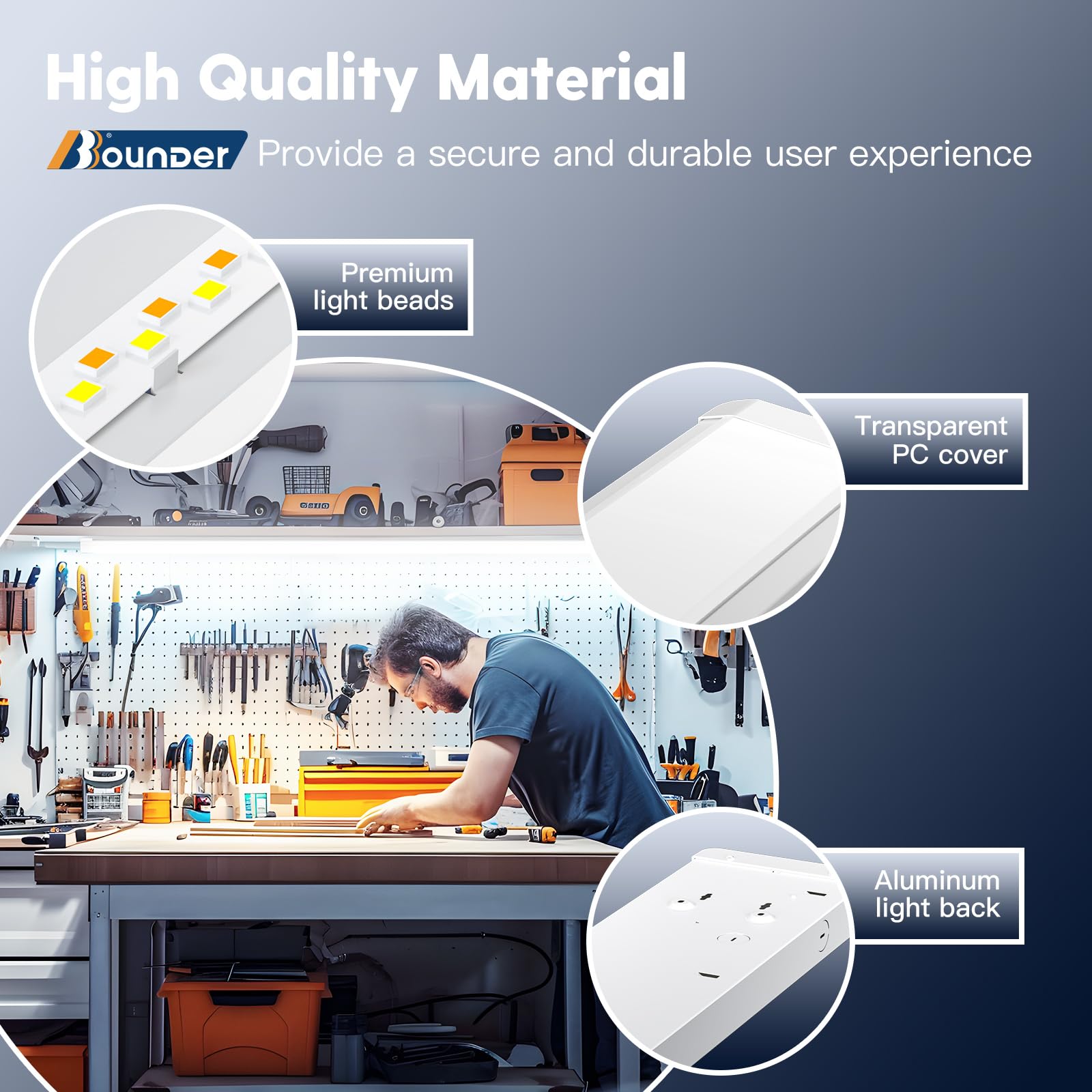 BBOUNDER 4FT LED Wraparound Light, 5500LM, 50W, 3CCT Selectable, 6 Pack, White, Model 2155L