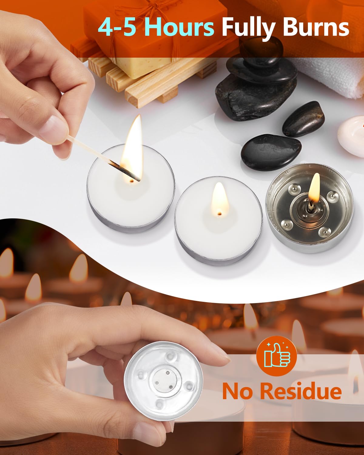 Hypmis Tea Light Candles - Unscented Paraffin Wax, 50 Pack, 4+ Hours Burn Time, White, Perfect for Home & Events