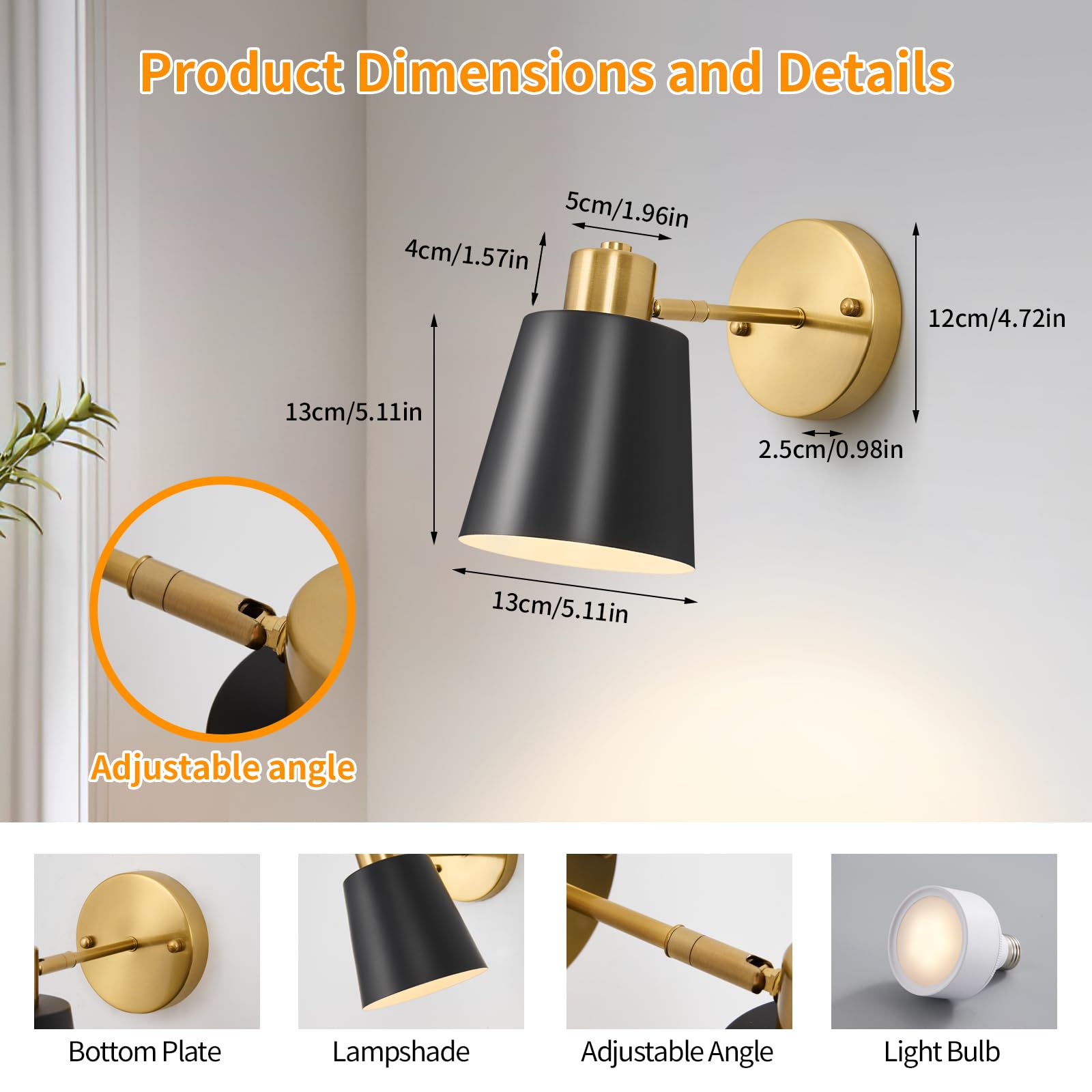Vitnucrol 2 Pack Black And Gold Magnetic Wireless Battery Operated Wall Sconces, Dimmable Battery Powered Wall Decor Set Of 2, Cordless Wall Light Lamp With Remote Control For Bedroom Living Room