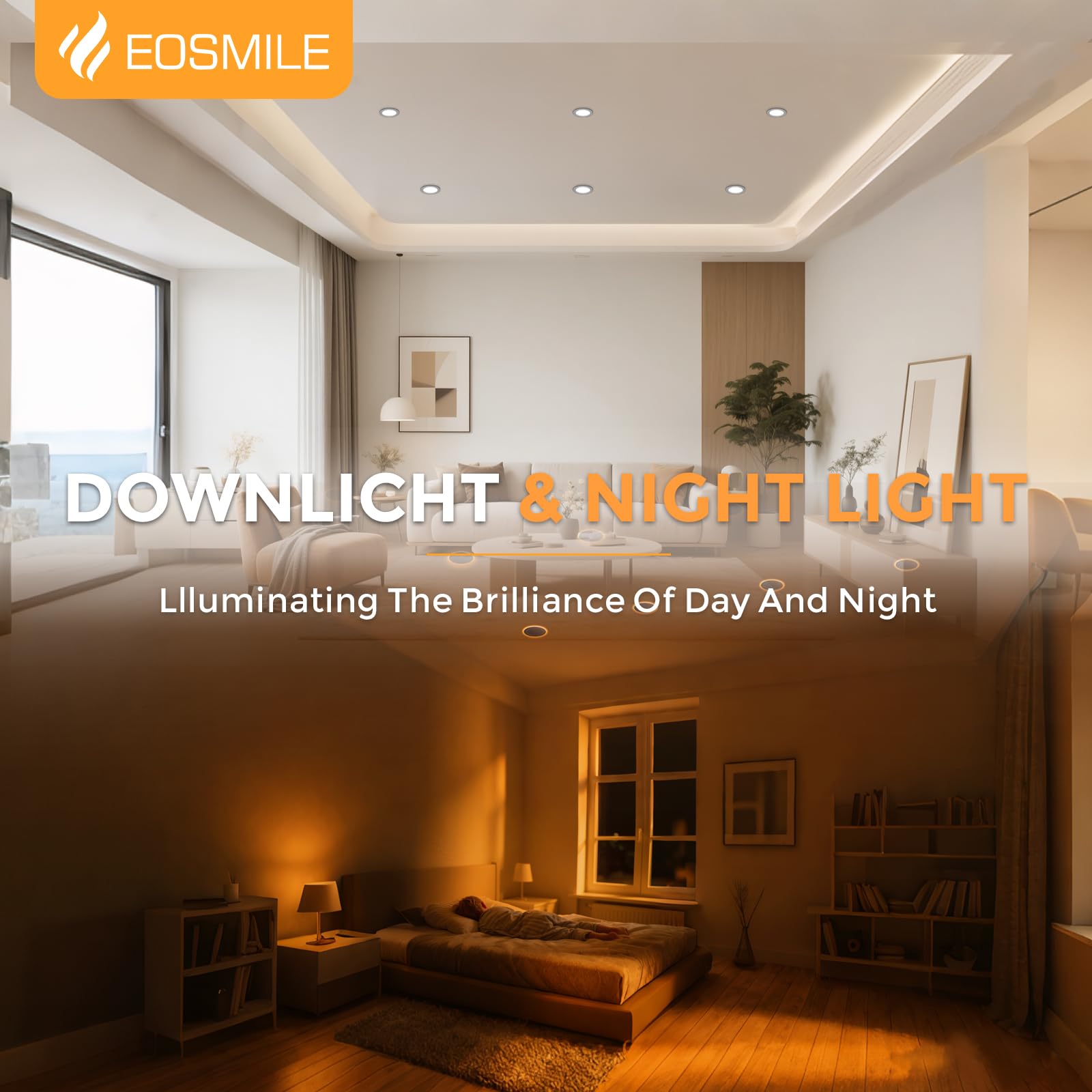 Eosmile 12 Pack 6 Inch Black 5Cct Led Recessed Light With Night Light  Dimmable Canless Wafer Downlight Etl&Fcc  2700K 3000K 3500K 4000K 5000K Selectable Ultra-Thin Lighting  12W  120V  1100Lm