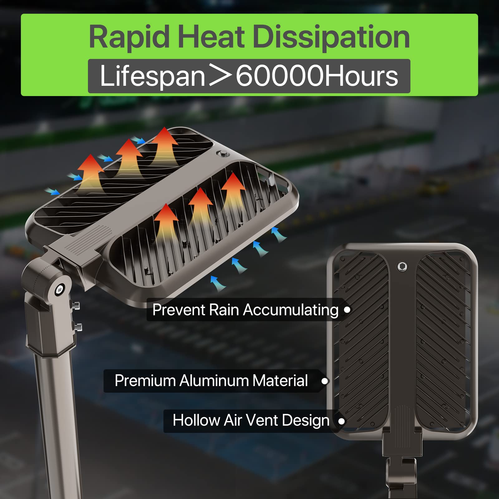 Glitgate 300W LED Parking Lot Lights, 45000LM, 5000K, Adjustable Mount, Dusk to Dawn, ETL Listed, 2 Pack, Brown, Aluminum