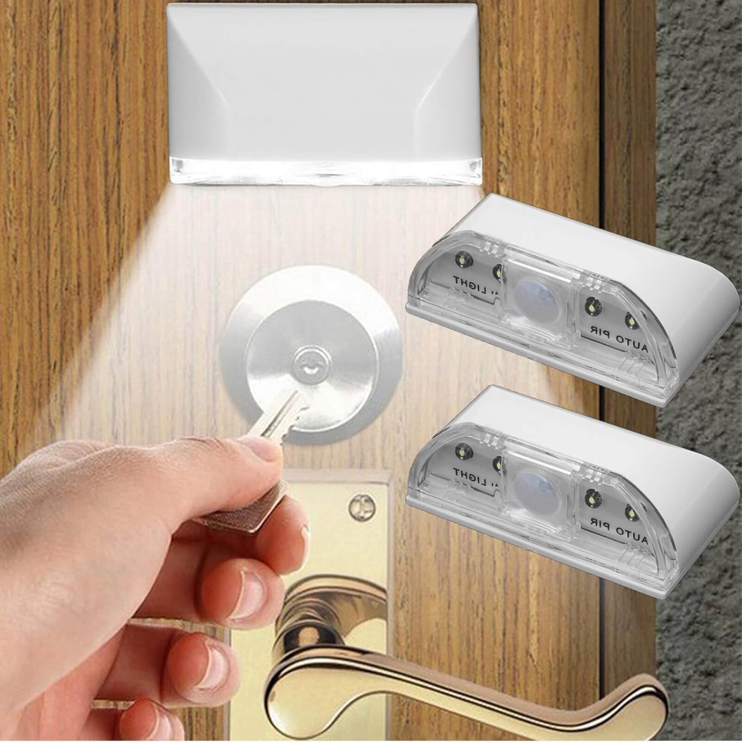 MIAOERJING Keyhole Light Lamp PIR Motion Sensor 4 LED Bulbs Battery Operated 2-Pack White