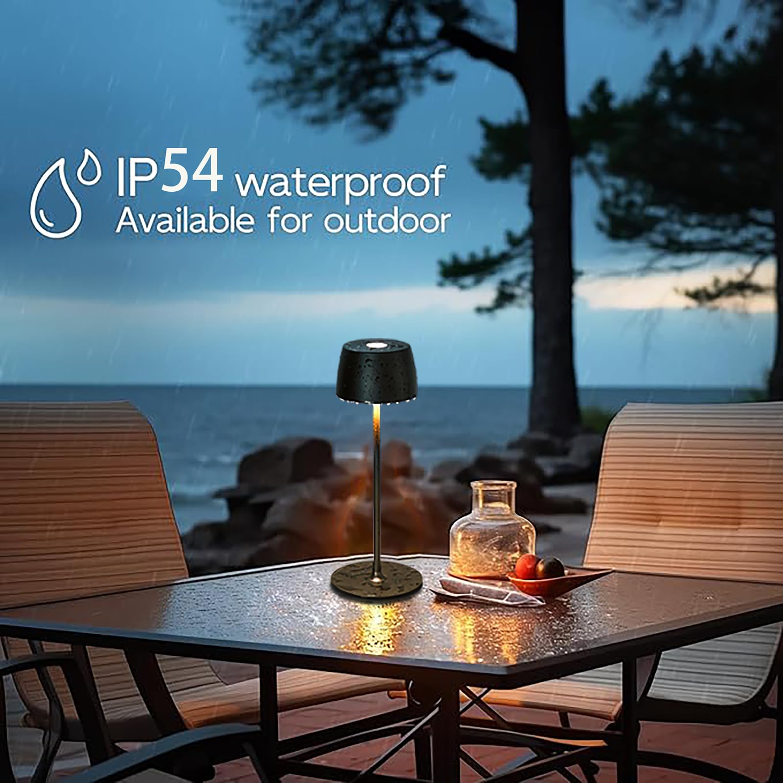 enjeda Rechargeable Cordless LED Table Lamp - Waterproof, Battery-Operated, Metal, Black, Model SP2411PL, Indoor/Outdoor Use