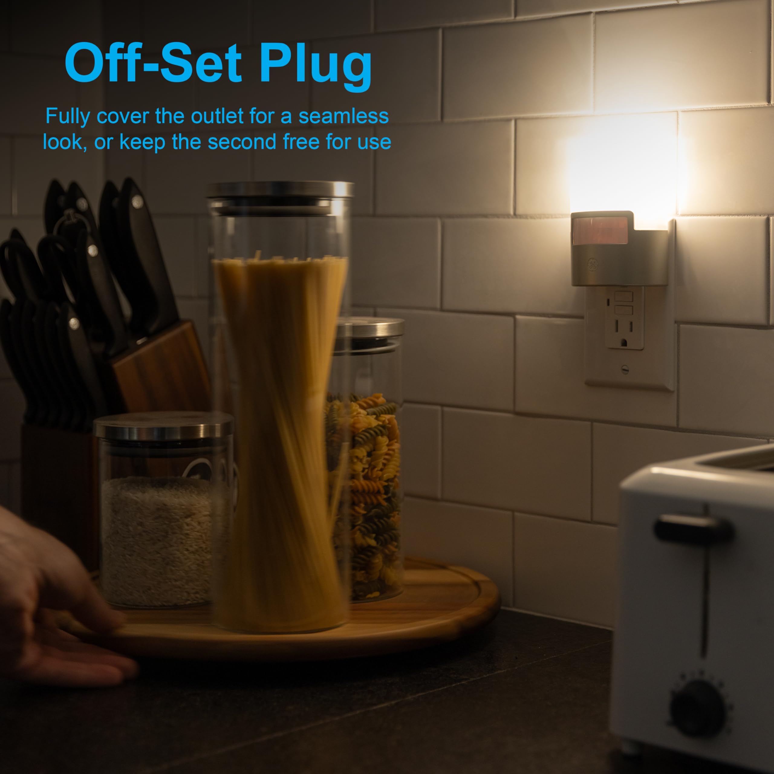 GE LED Motion Sensor Night Light, 40 Lumens, Soft White, UL-Certified, 2 Pack, Silver, Energy Efficient for Bedroom, Bathroom, Kitchen