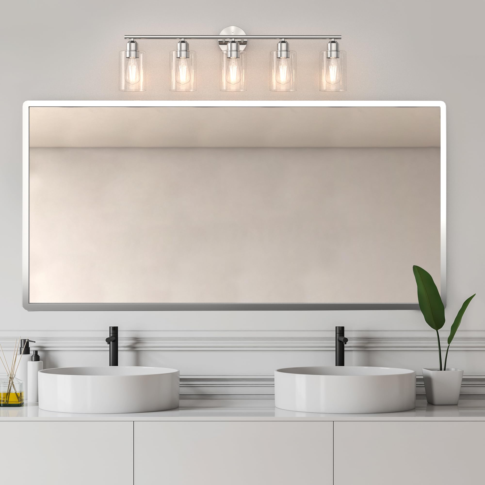 Espird Bathroom Vanity Light Fixture, 5 Lights, Brushed Nickel, Metal, Model L01-5-NL, Modern Design for Over Mirror Use