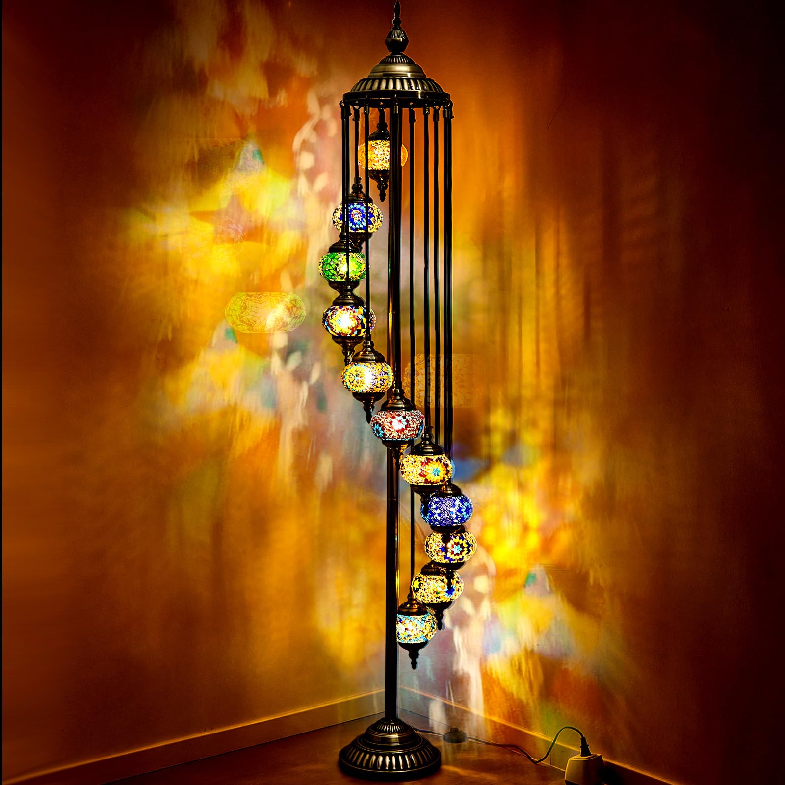 Hortsun Turkish Floor Lamp Moroccan Lamp Floor Lamp Turkish Lamp Globe Floor Lamp Moroccan Floor Lamp For Decorative Home Designs(Floor 11 Globes Style)