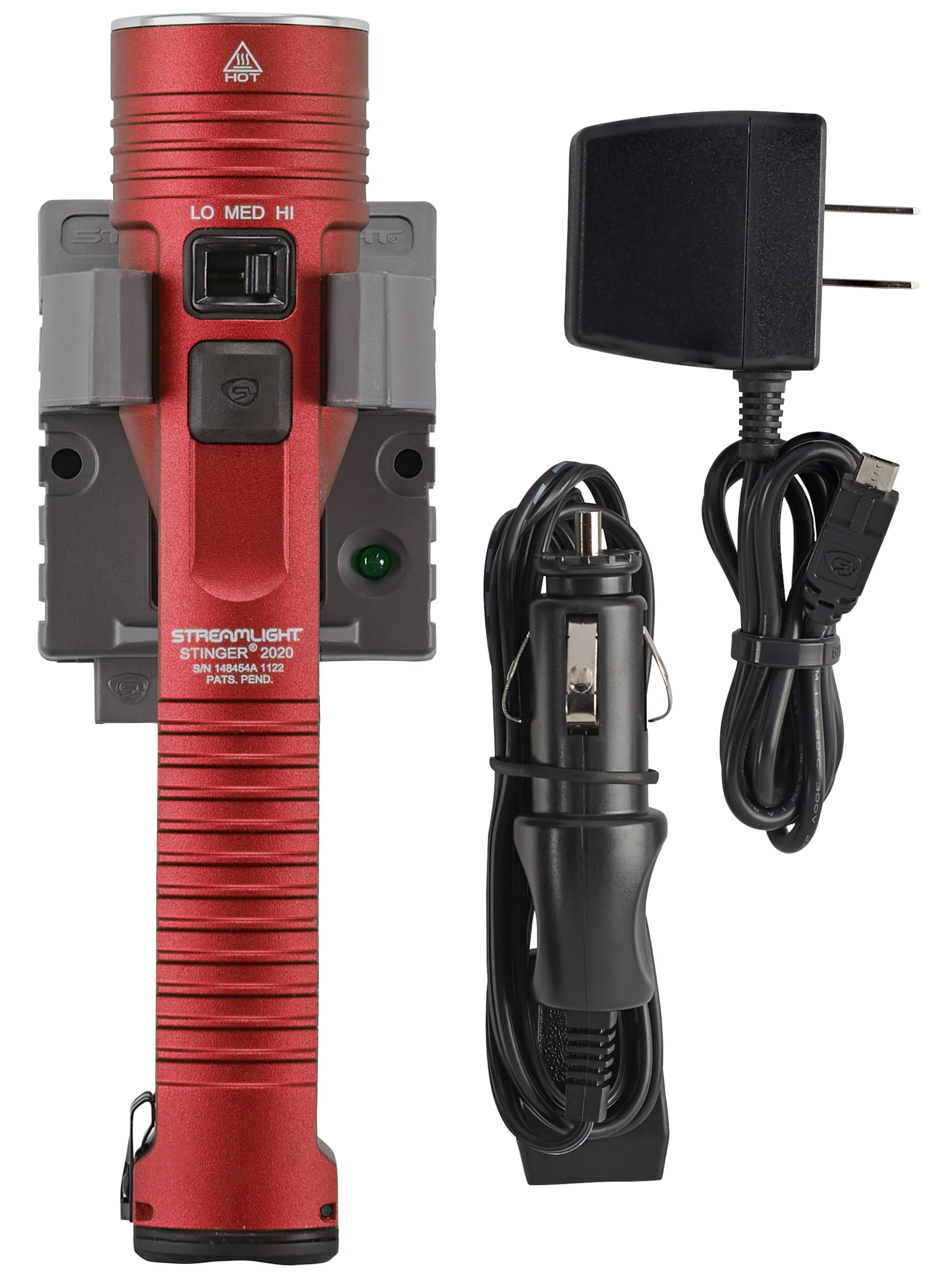 Streamlight 78121 Stinger 2020 2000-Lumen Rechargeable Professional Flashlight With 120V Ac/12V Dc 1 Holder Charger, Red