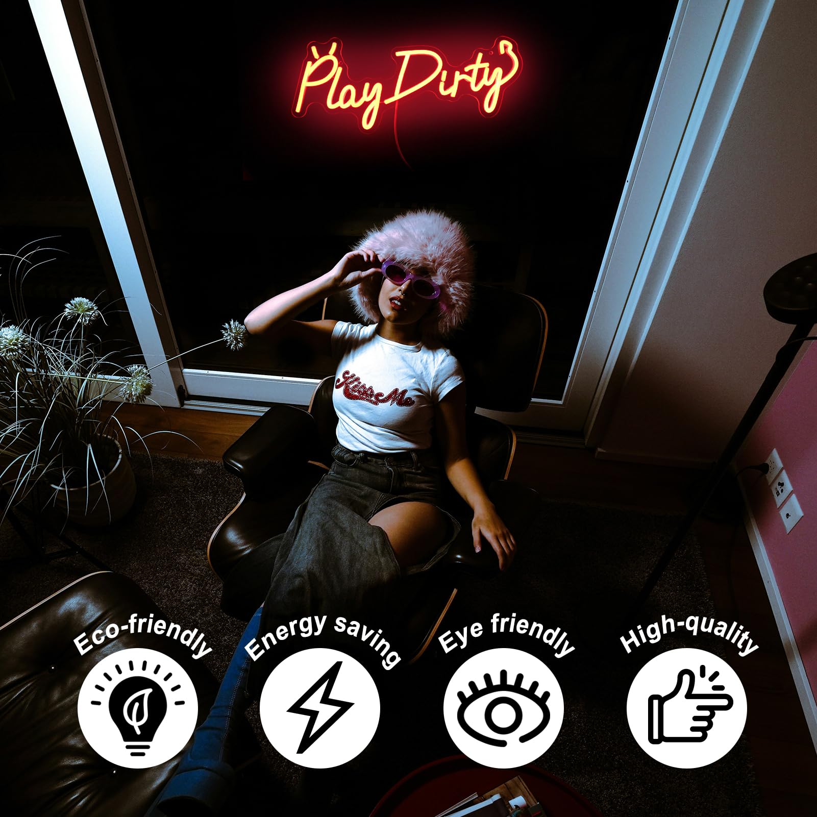 Kullneon LED Neon Sign - Play Dirty Devil Wall Decor, 16.9inx7in, Red Plastic, Dimmable for Bedroom, Bar, Party