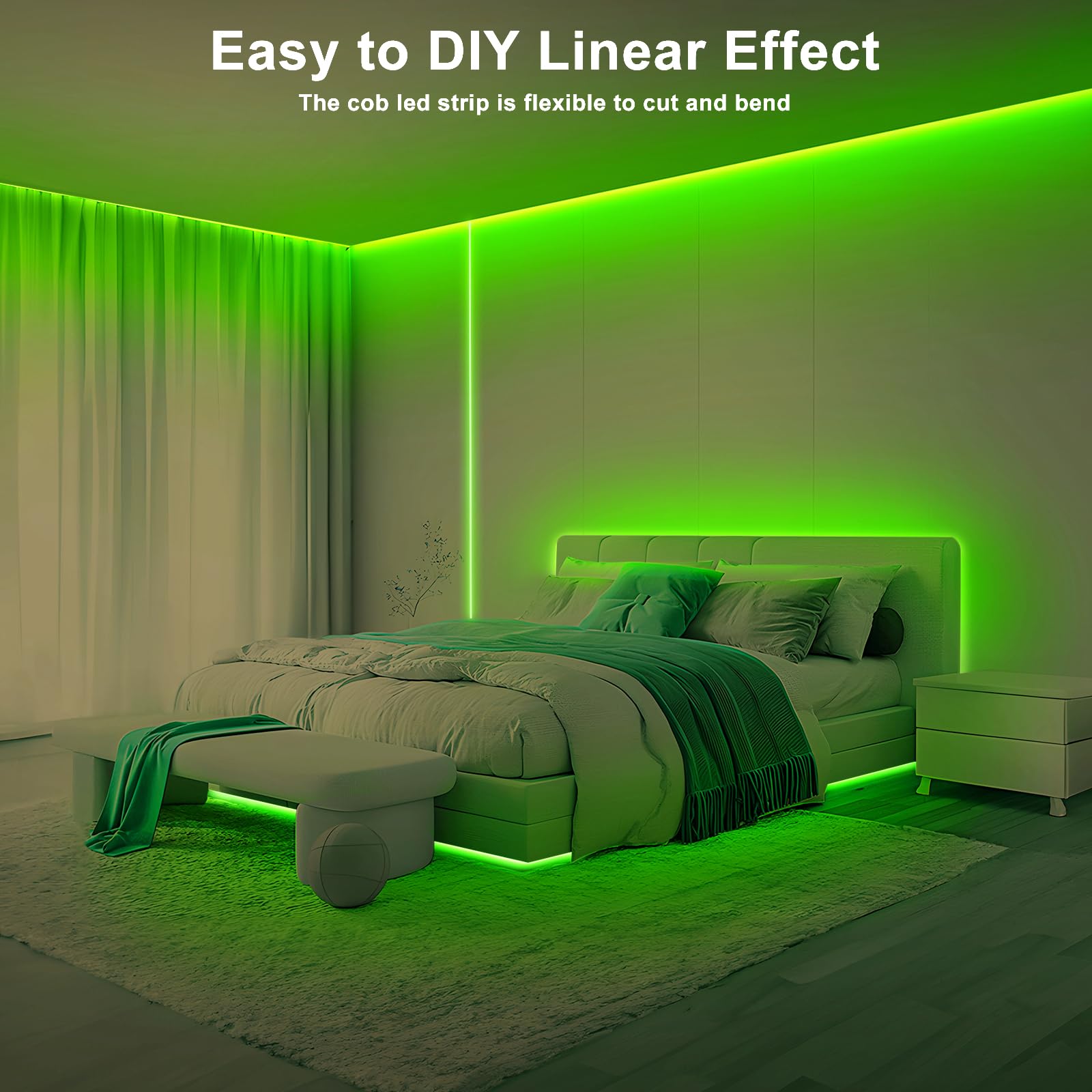 Tatazone 32.8Ft Green Cob Led Strip Lights With Rf Remote, Dotless, Indoor, Dimmable, Adhesive Led Cob Light Strip For Cabinet,