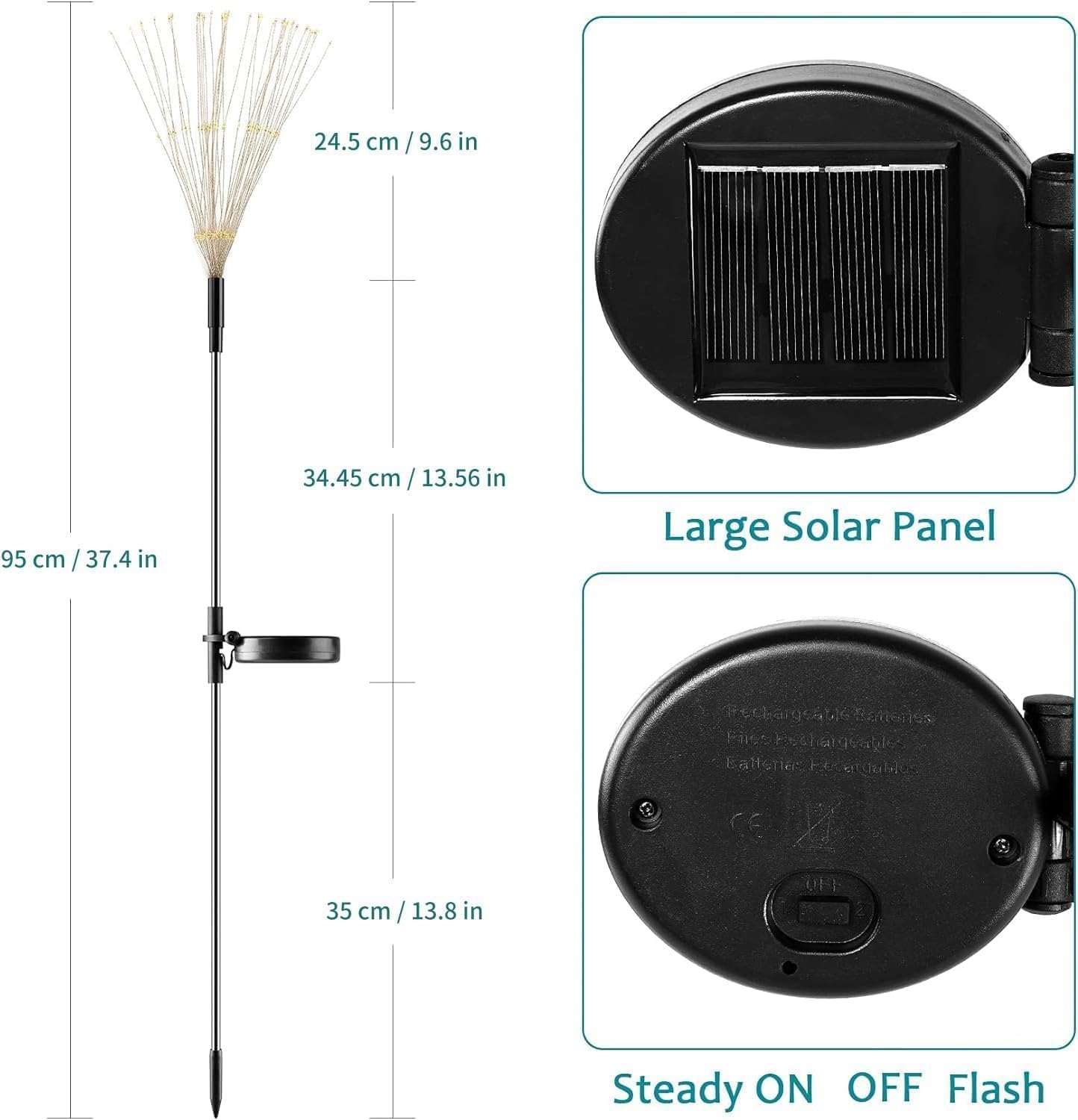 Jjgoo Solar Firework Lights, 2 Pack 120 Leds 2 Lighting Modes Solar Garden Lights Outdoor Waterproof For Yard Patio Walkway Path
