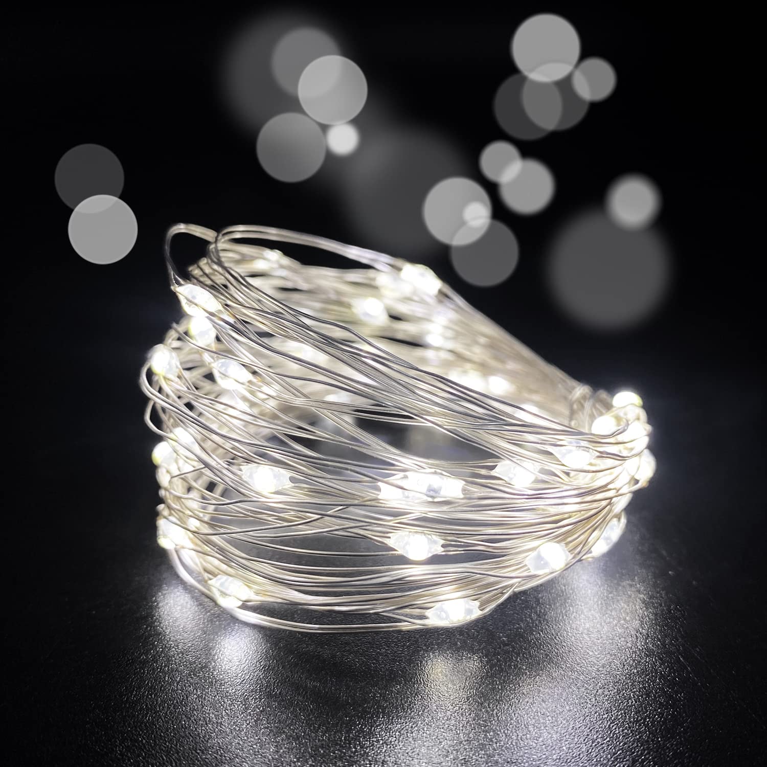 Pack 2 Battery Operated Mini Lights,Indoor Led Fairy Light With Timer 6Hours On/18Hours Off For Wedding Easter Party Decorations,50Count Leds,18Feet Silver Wire (Cold White)