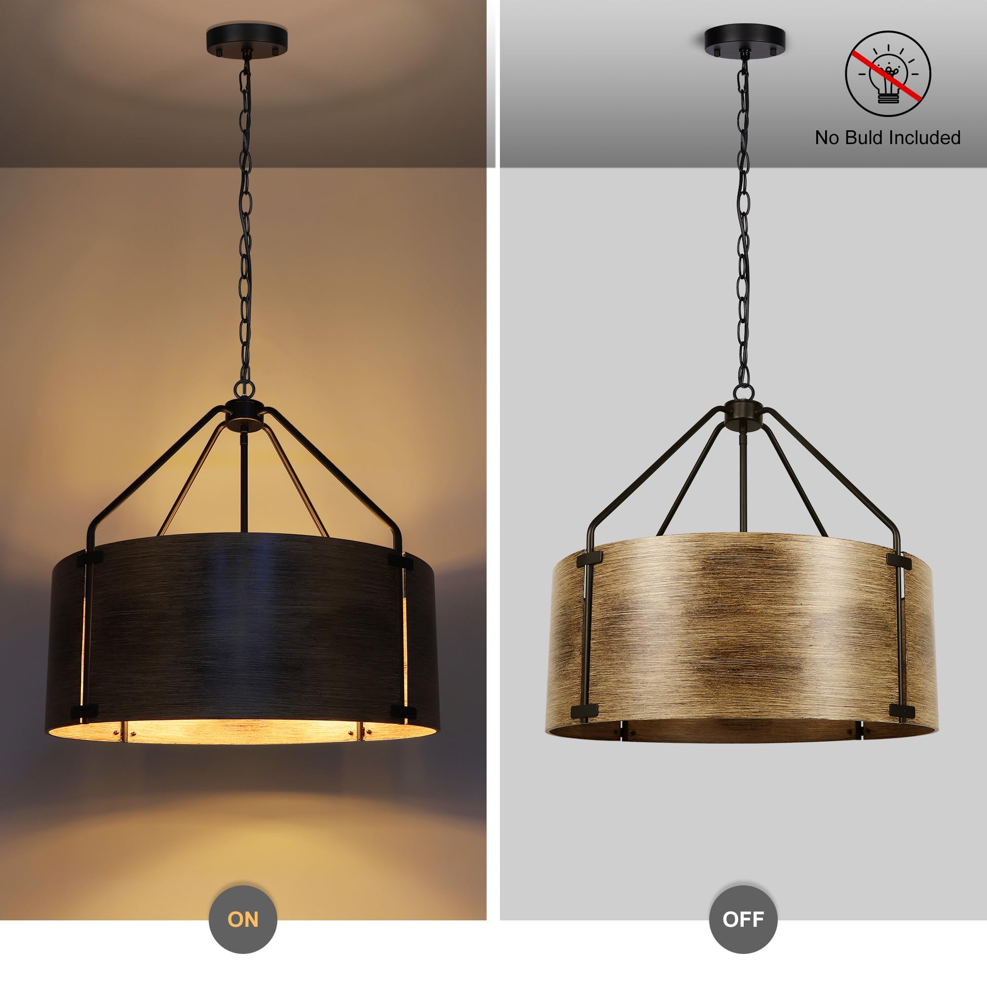 CNRATYE 6-Light Vintage Industrial Chandelier, 21.7" Antique Woodgrain Drum Light Fixture for Dining Room, Entryway, Kitchen Island