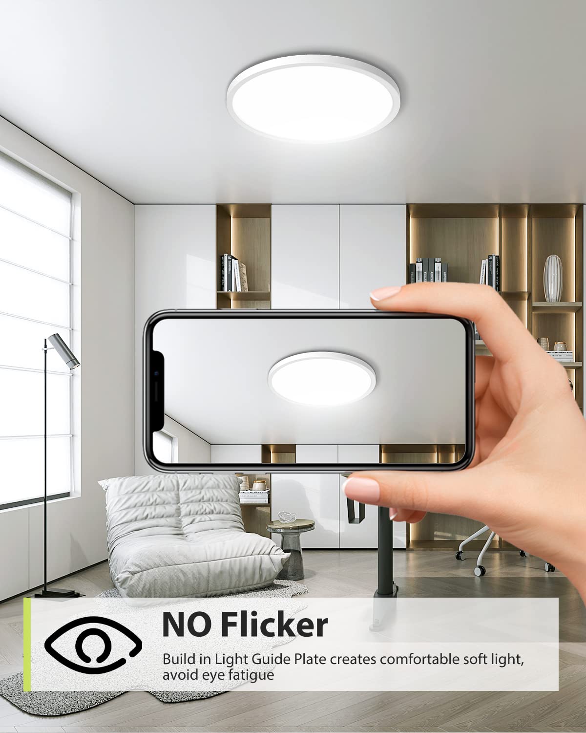 6Pack Flush Mount Led Ceiling Light Fixture White, 12Inch 28Watt, Dimmable & 3000K-4500K-6000K 3 Color Selectable Ceiling Lamp 3