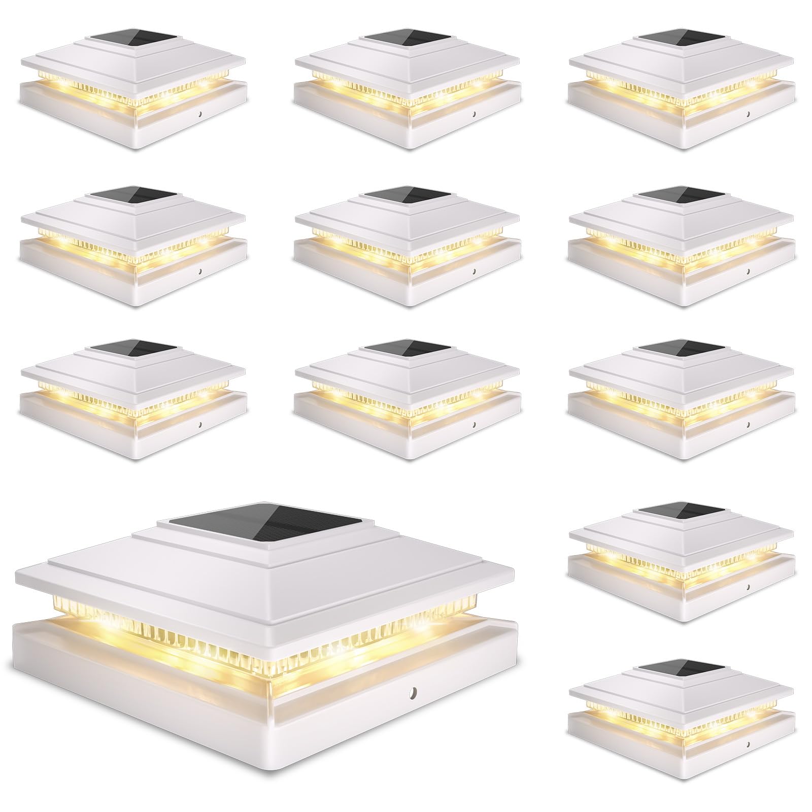 Solar Post Cap Lights Outdoor 12pack, Waterproof Fence Post Solar Lights for 4x4 5x5 6x6 Wood/Vinyl Posts, White Deck Post Light