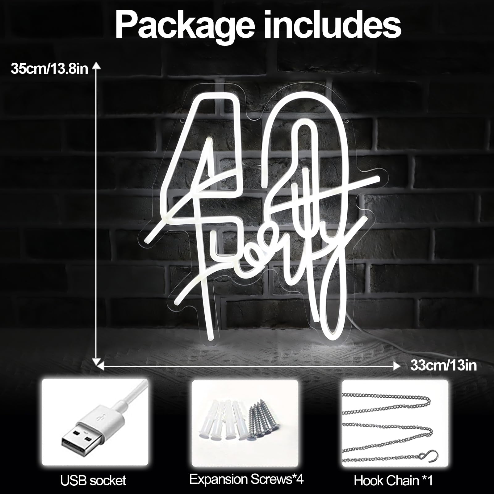 Jesalah White Neon Sign - 40th Birthday Gift LED Night Light, 13.78"x12.99", USB, Ideal for Women, Weddings, Engagements, and Parties