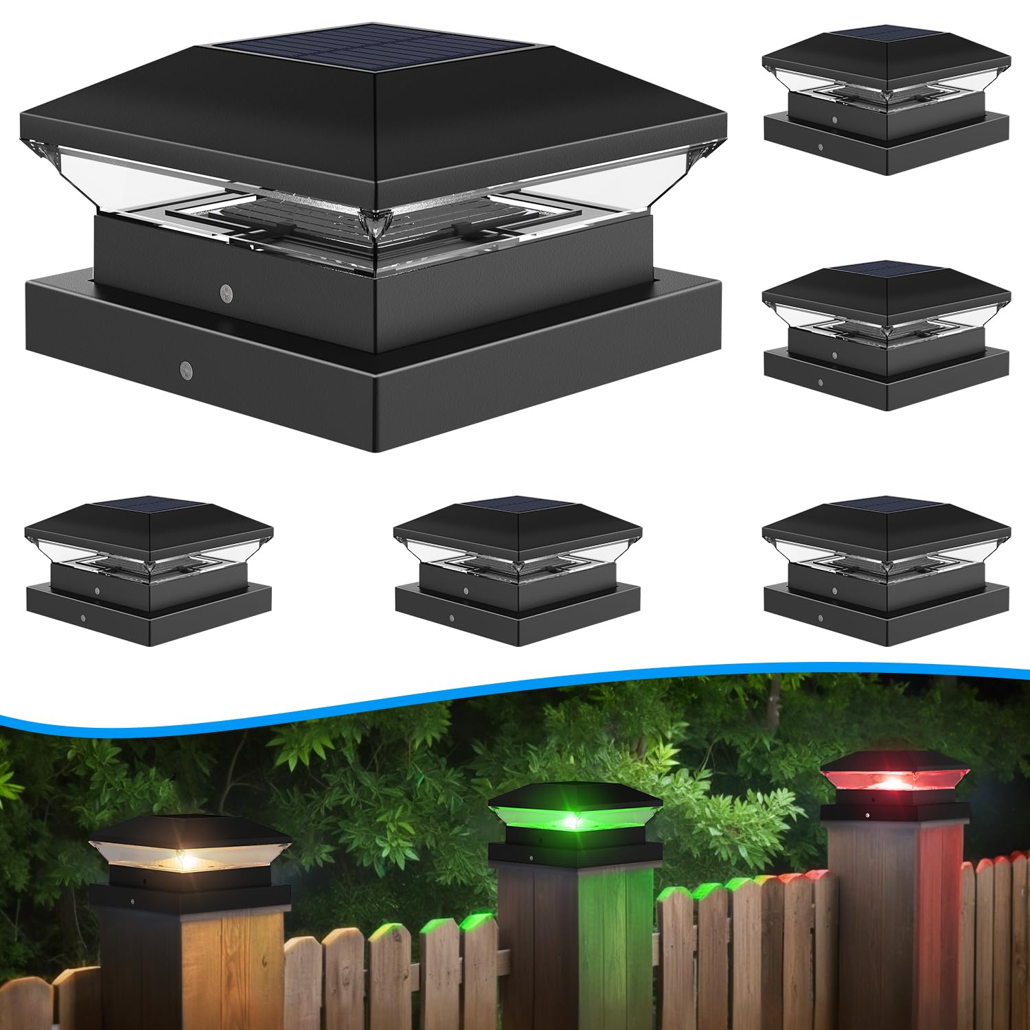 T-SUN Solar Post Cap Lights with Auto-Change Colors- for Wooden (4x4/6x6) & Vinyl (4x4/5x5) Posts | Weatherproof Outdoor Solar F