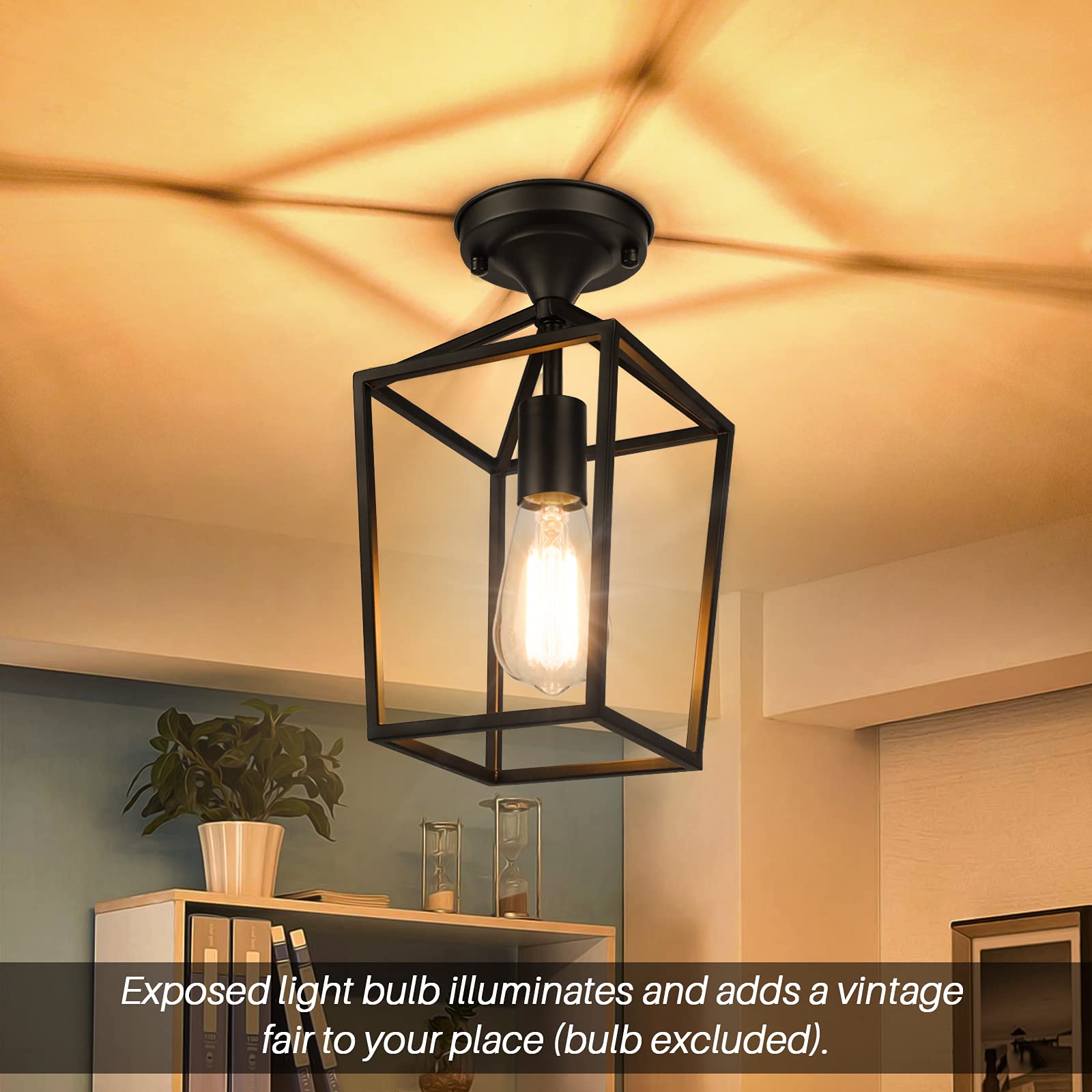 Beslowe 2-Pack Black Metal Farmhouse Semi Flush Mount Ceiling Lights For Hallway, Entryway