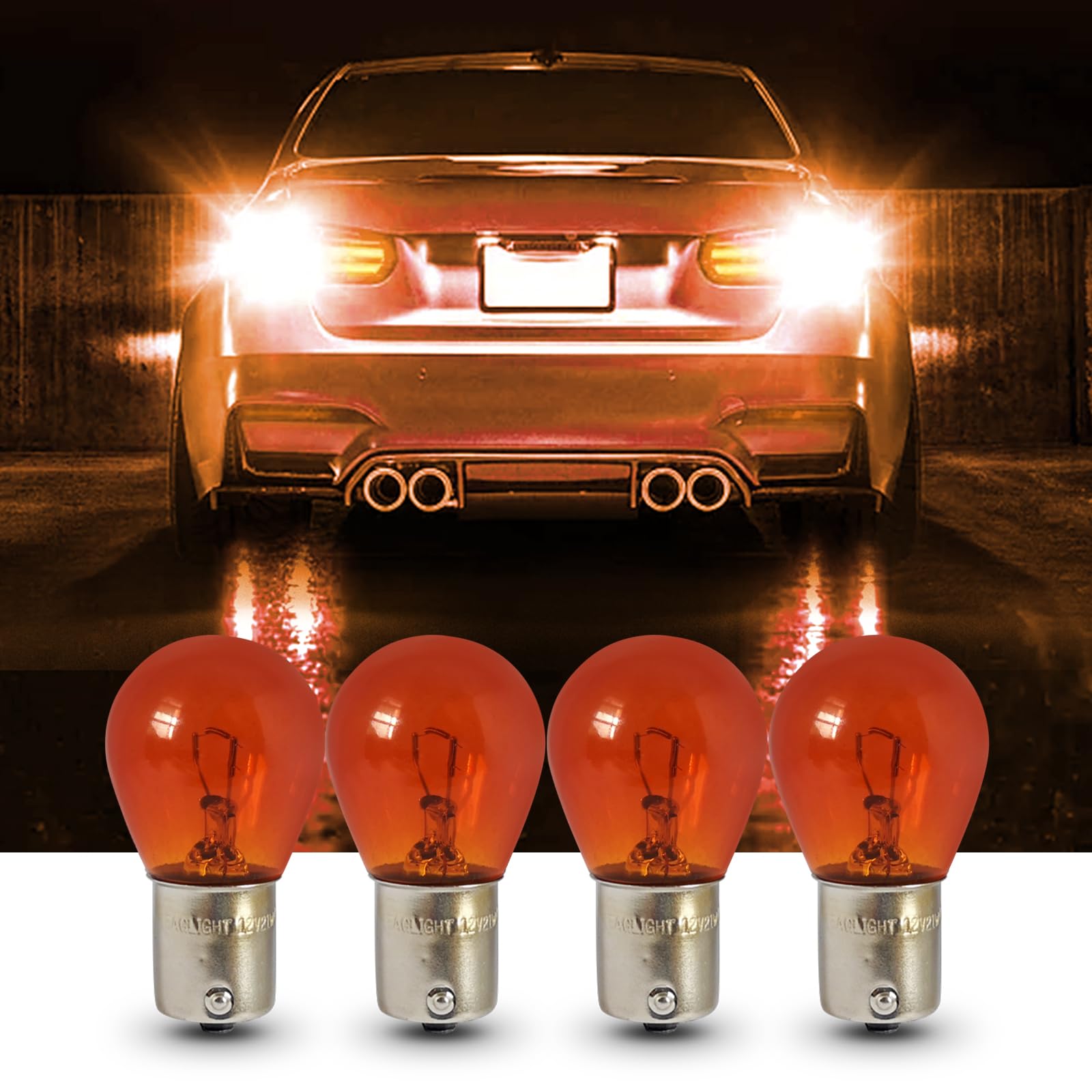 Tesnaao 10 PCS Car 1156 Turn Signal Light, Waterproof Halogen Bulb, 12V 21W, Amber, Model TESSCD2035AB-1156-10