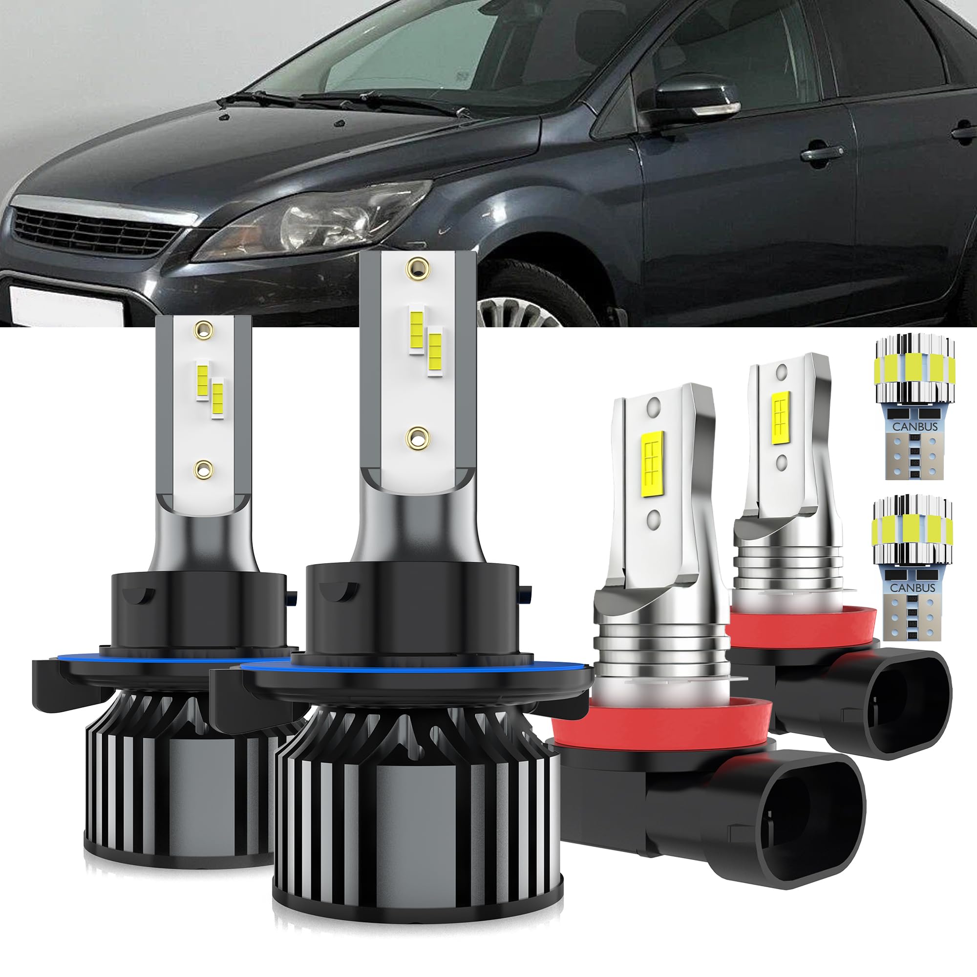 AYOTZIH Bulbs Fit For Ford Focus 2008-2011, High/Low Beams Fog Lights License Plate Lights Combo, 400% Brightness 6000K White Li