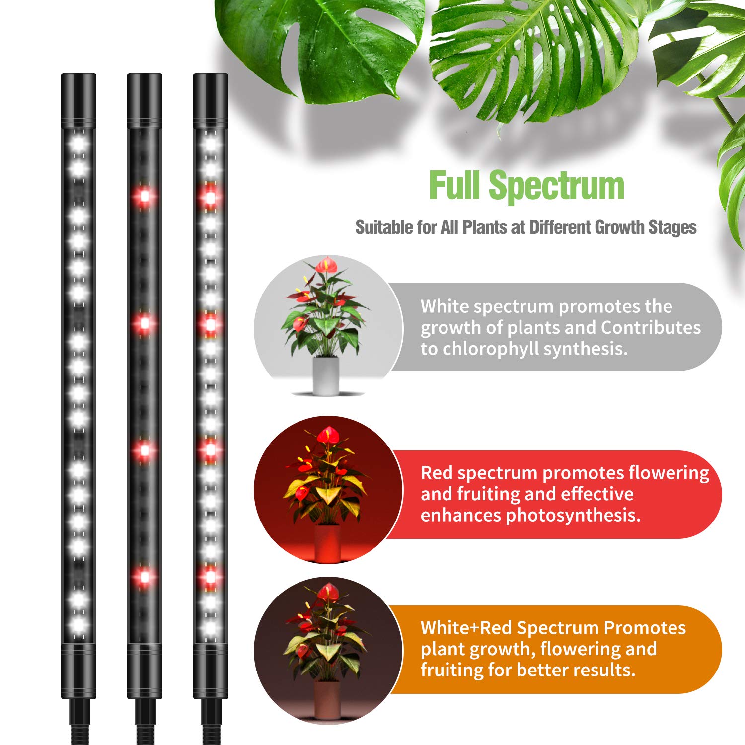 Frenan Grow Light With Stand, Grow Lights For Indoor Plants With Full Spectrum, 10 Dimmable Brightness, 4/8/12H Timer, 3 Switch