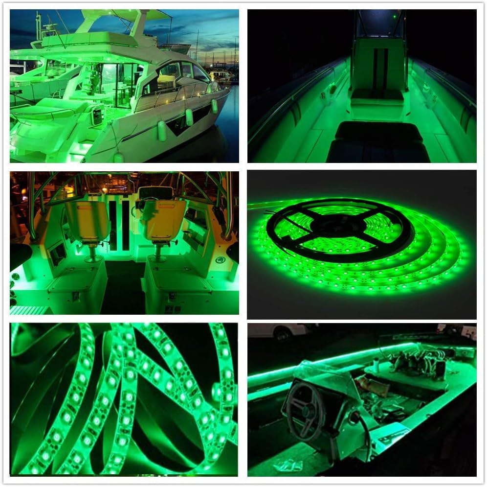 Vbakor Pontoon Boat Led Strip Lights  12V 32.8Ft Green Waterproof Marine Led Light Boat Interior Light  Boats Deck Hull  nel Lighting  Night Fishing Lights For Bass  Jon (No Battery)