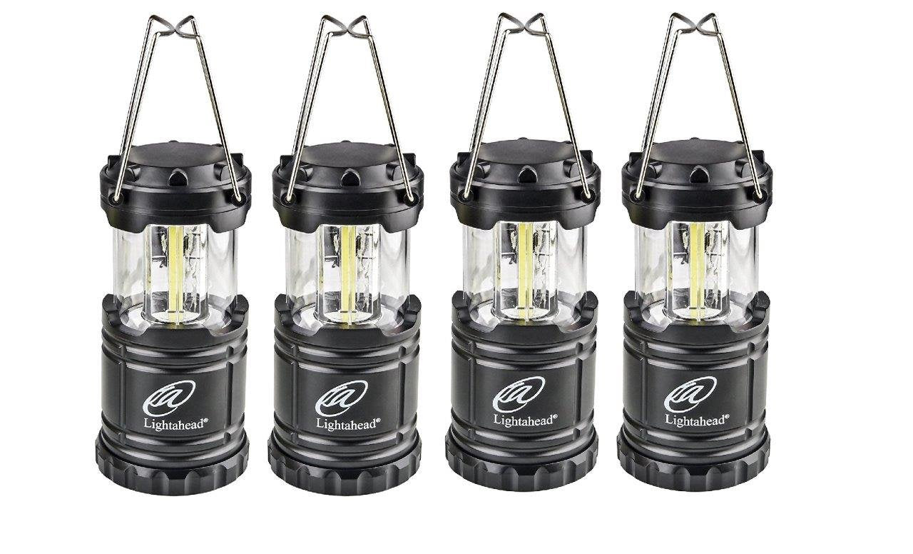 Lightahead Portable Outdoor LED Camping Lantern Set of 4, Collapsible, Black, Model LA-4S7031-NOBAT