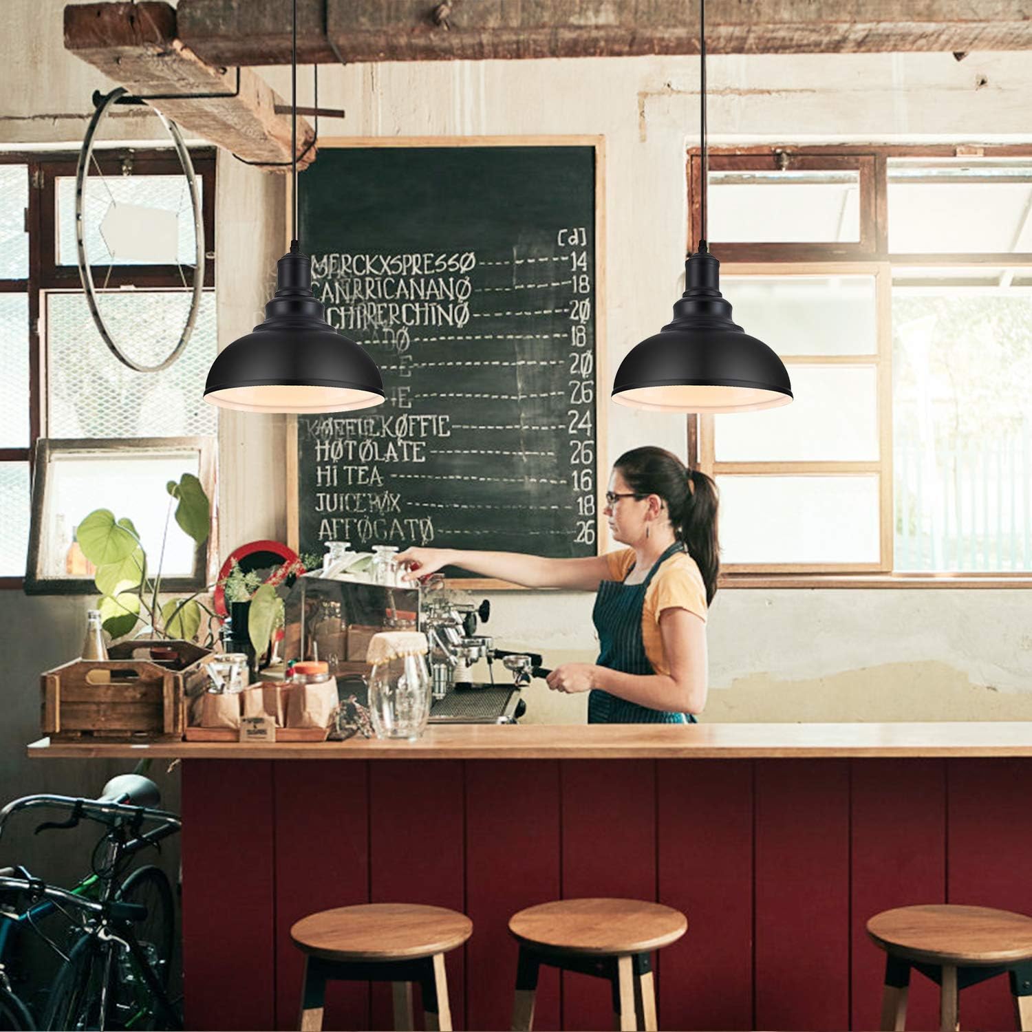 Loehinle 3Pcs Pendant Lighting, Vintage Industrial Fixtures, Black Metal Chandelier Lights, Ceiling Lamp For Kitchen Home Island